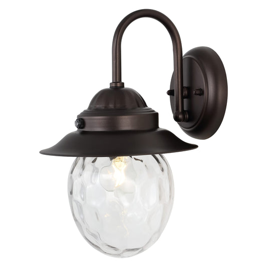 JONATHAN Y 12" Oil Rubbed Bronze 1-Light Iron and Glass Outdoor Sconce, Farmhouse Industrial Wall Lantern for Entryway Patio or Porch, Clear Dimpled