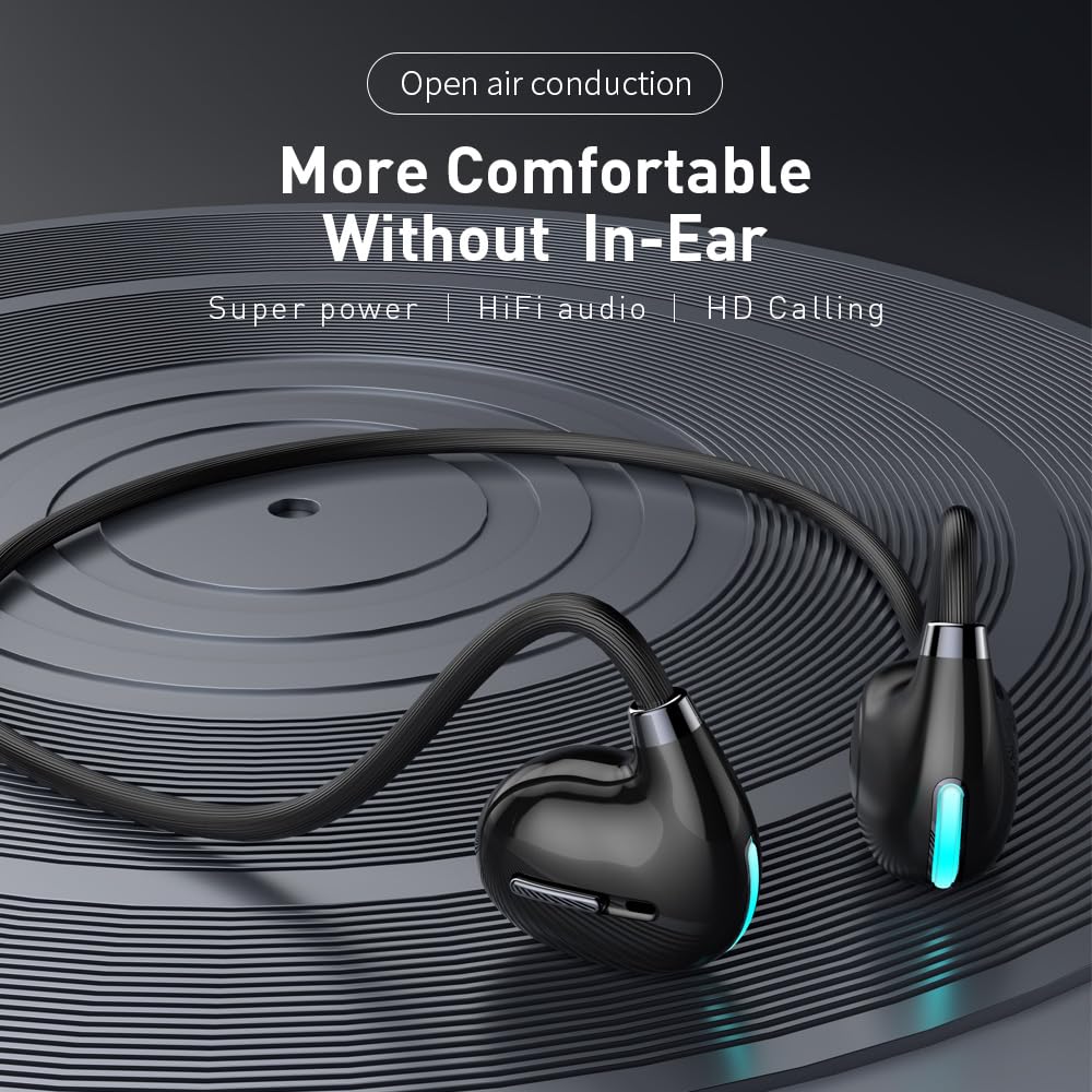 IHAO Open Ear Earbuds Air Conduction Headset Wireless Bluetooth Sport Headphones with Mic Earphone Lightweight Painless Wearing Sweatproof Earpiece…