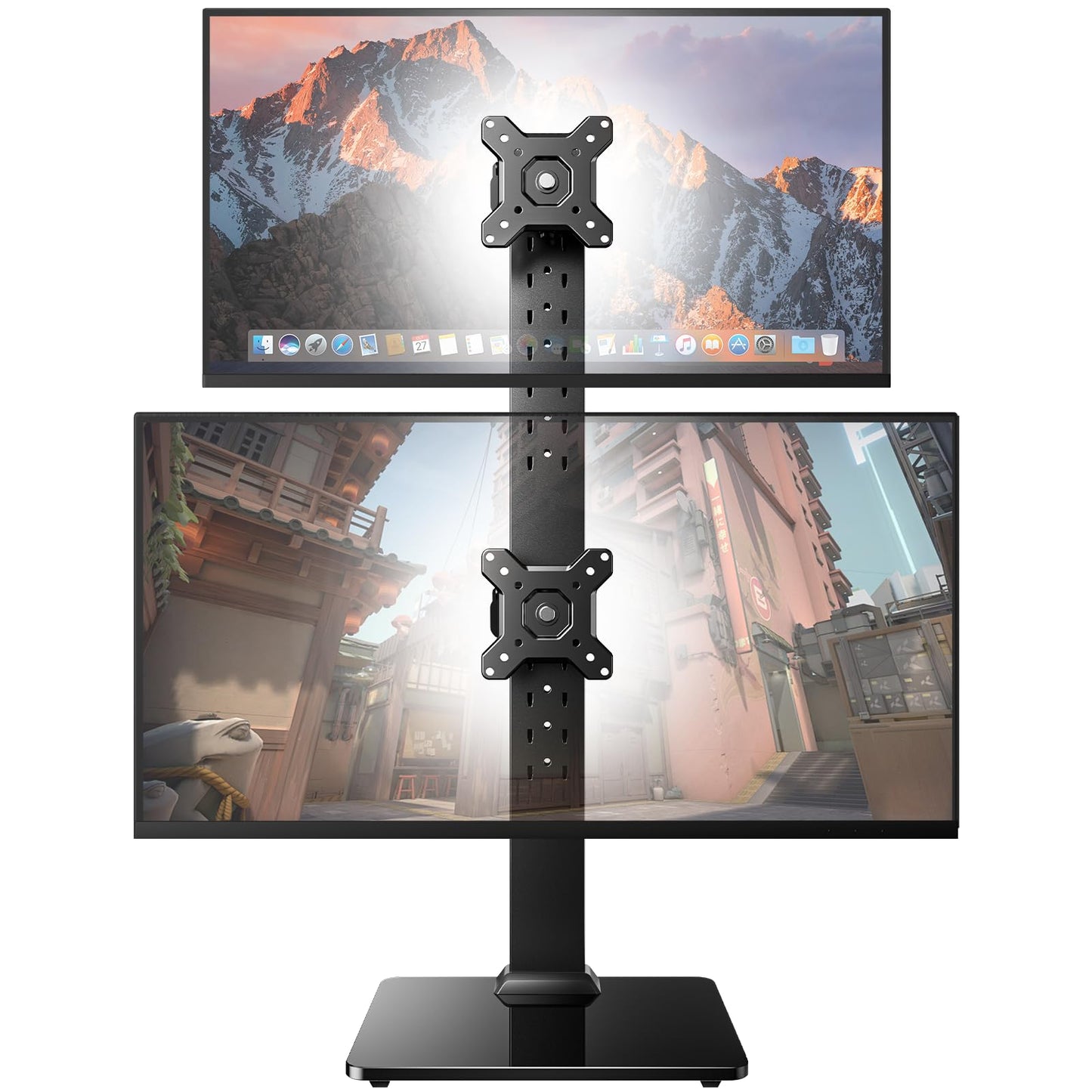 HUANUO Dual Monitor Stand for 13 to 34 Inch, Max Load 44 lbs, Vertical Monitor Mount, Freestanding Monitor Riser with Swivel, Tilt, Rotation, 13