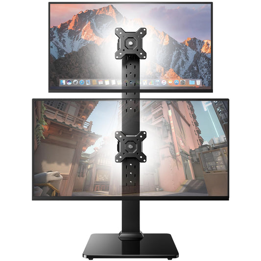 HUANUO Dual Monitor Stand for 13 to 34 Inch, Max Load 44 lbs, Vertical Monitor Mount, Freestanding Monitor Riser with Swivel, Tilt, Rotation, 13