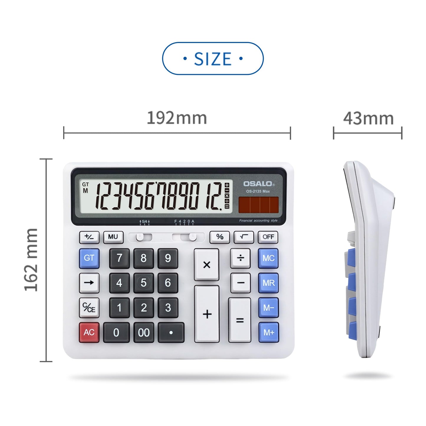 Desktop Calculator Extra Large LCD Display 12-Digit Big Number Accounting Calculator with Giant Response Button, Battery & Solar Powered, Perfect