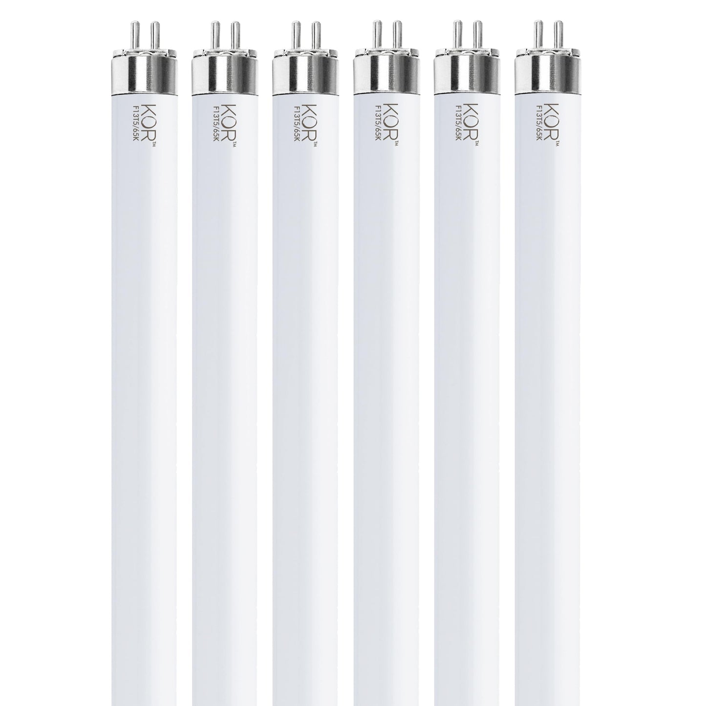 KOR F13T5/D T5 Fluorescent Tubes, 13W, 6500K Bright White Daylight, 6-Pack