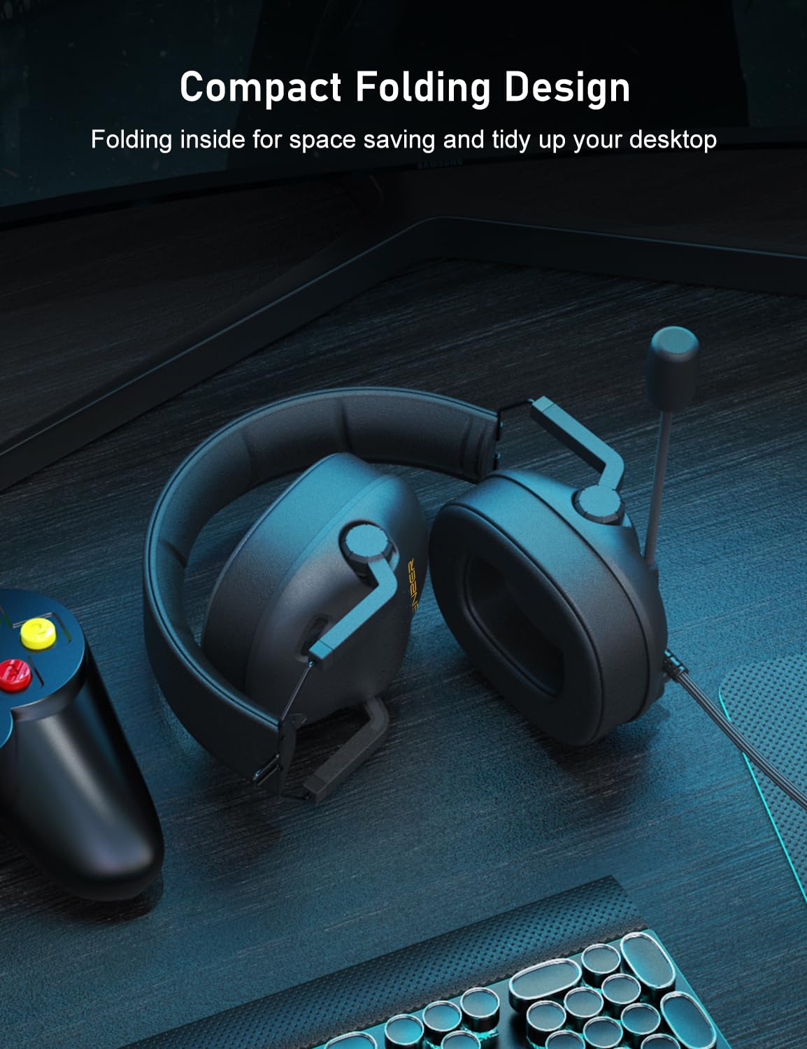 SENZER SG500 Surround Sound Pro Gaming Headset with Noise Cancelling Microphone - Soft Memory Foam Padding - Portable Foldable Headphones for PC, PS4