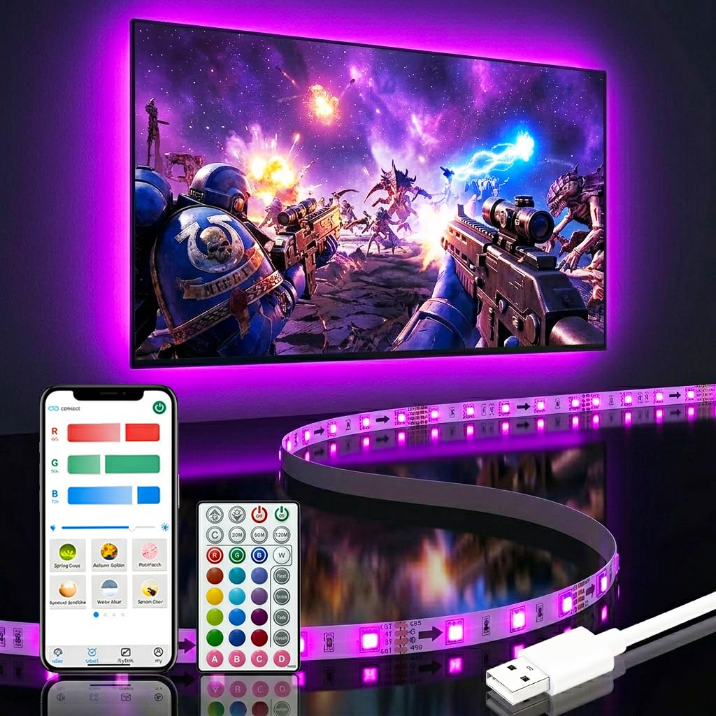 BASON LIGHTING TV LED Backlight, 14.76ft USB Led Lights Strip for 60-70 TV/Monitor Backlight, LED TV Lights with Remote, 4096 DIY Colors TV Bias