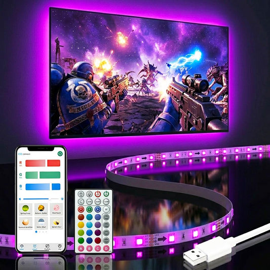 BASON LIGHTING TV LED Backlight, 14.76ft USB Led Lights Strip for 60-70 TV/Monitor Backlight, LED TV Lights with Remote, 4096 DIY Colors TV Bias