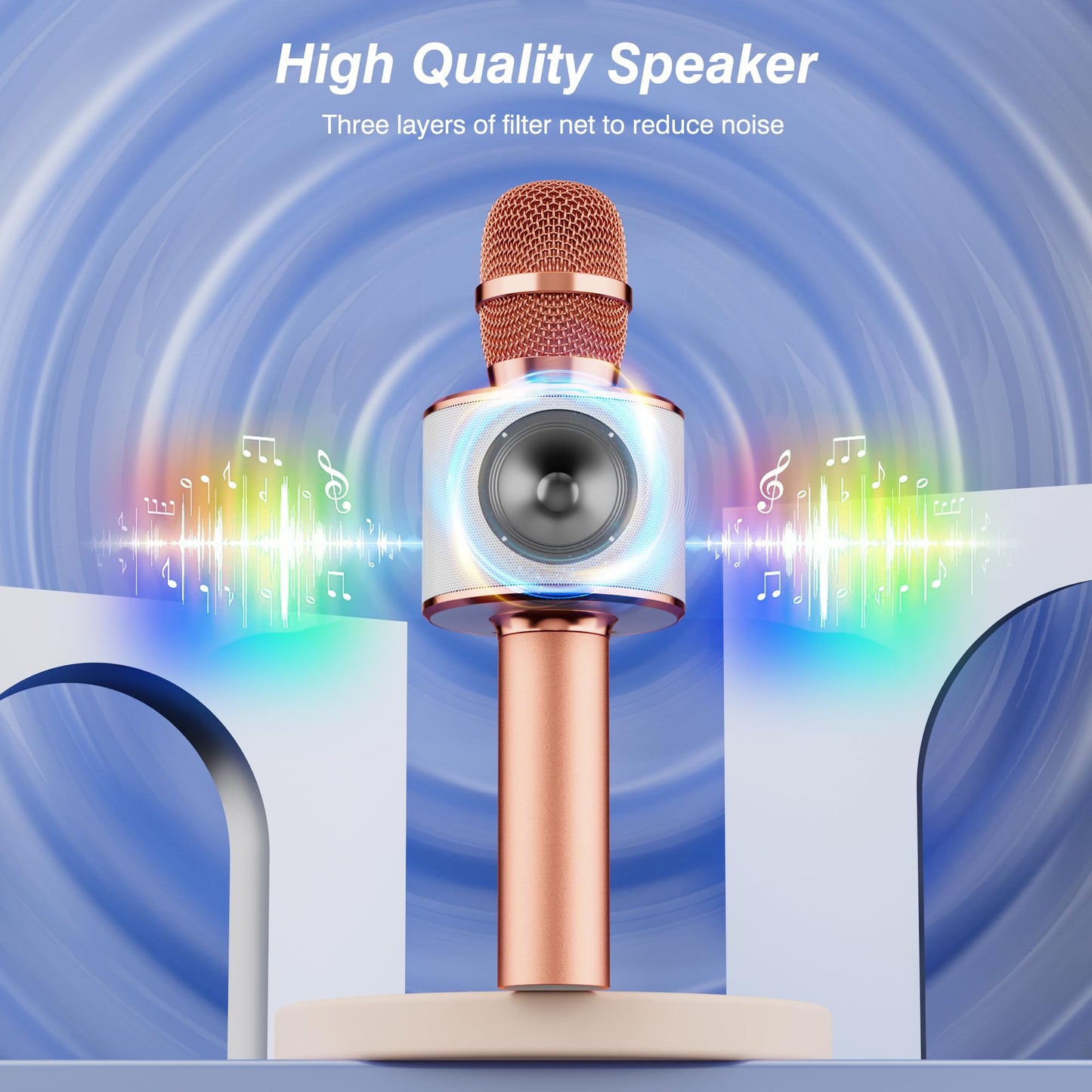 BONAOK Wireless Bluetooth Karaoke Microphone,3-in-1 Portable Handheld Karaoke Mic Speaker Machine Home Party Birthday for All Smartphones PC(Q37 Rose