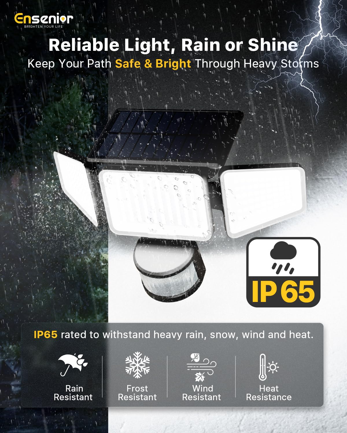 Ensenior Solar Motion Lights Outdoor, 228 LED 3000LM High Brightness Security Lights with Remote Control, IP65 Waterproof 3 Heads Flood Light 4 Modes