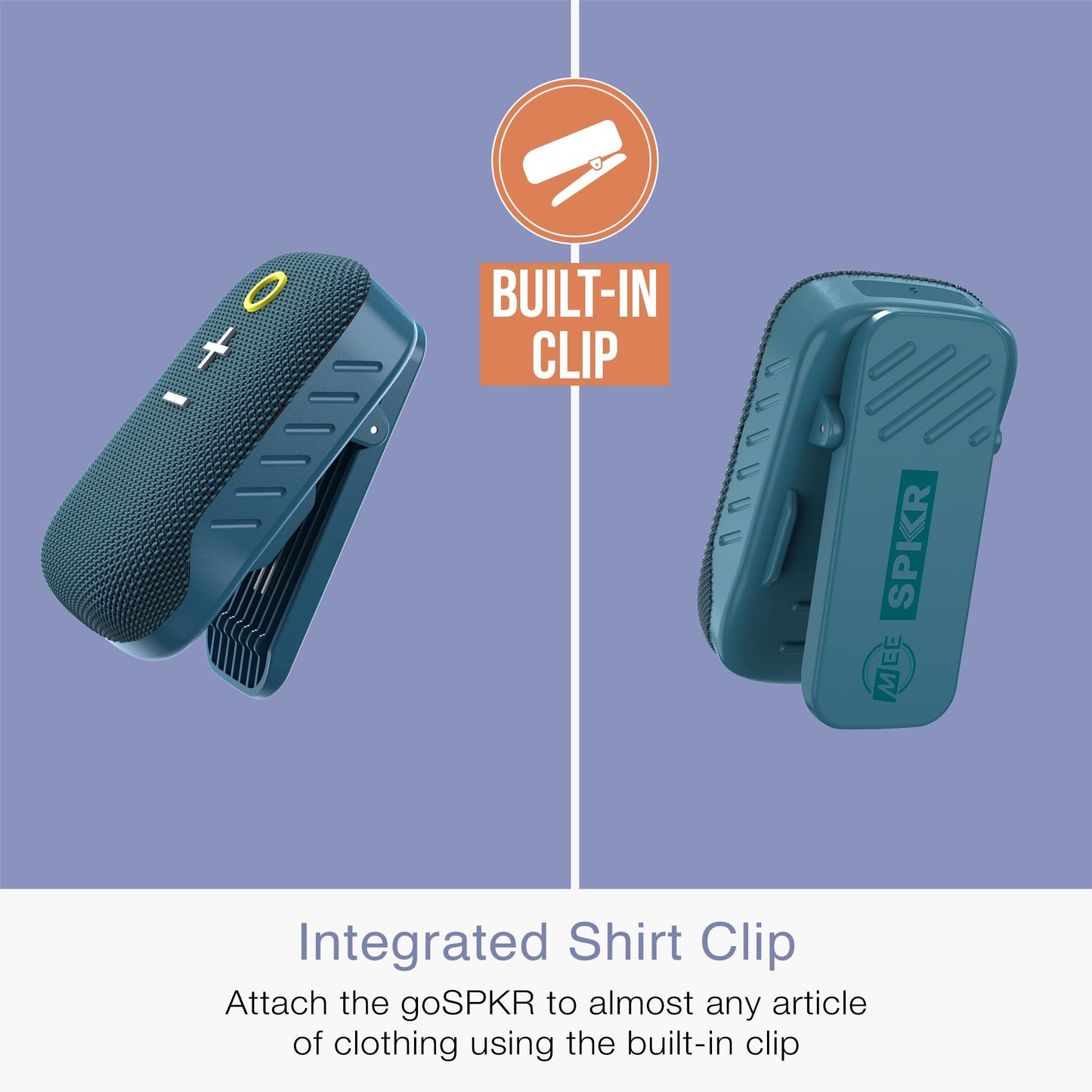 MEE Audio goSPKR Small Wearable Clip-on Bluetooth Speaker with IPX5 Water Resistance, Built-in Speakerphone with Microphone for Hands-Free Calls