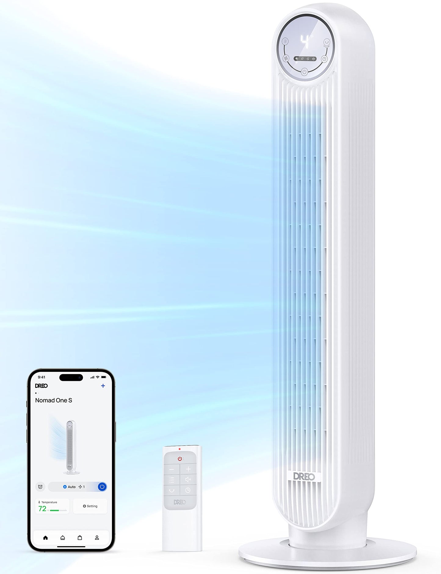 DREO Smart Tower Fan for Bedroom, 28ft/s Velocity, 8 Speeds Ultra Quiet Fan