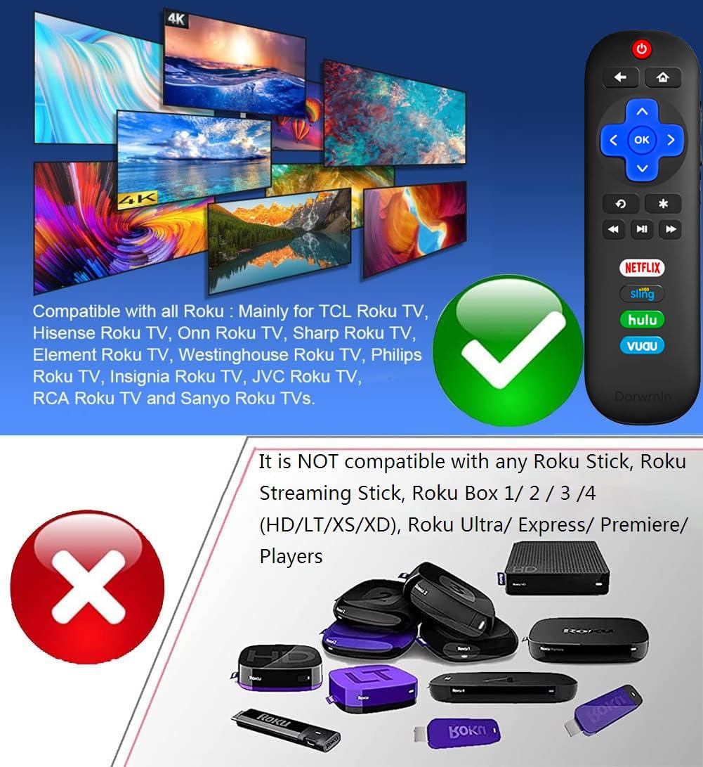 Universal Replace Remote for All Roku TCL Hisense ONN TV, with Luminous Protective Case, RC280 Replacement for TCL Roku/Hisense Roku/ONN Roku/Sharp