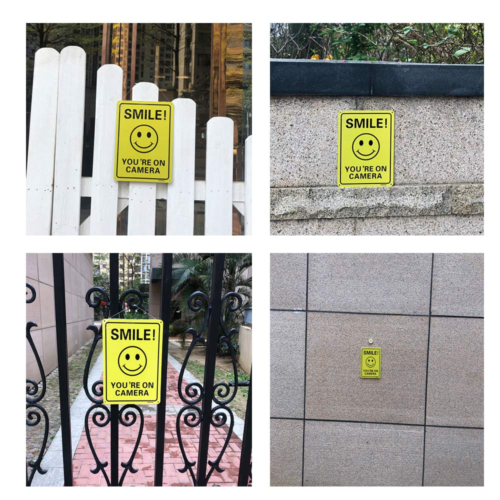 3Pack Smile You're On Camera Video Surveillance Signs 10x7 Inches Anti Rust Aluminum UV Protected Reflective Signs for Home Business CCTV Security