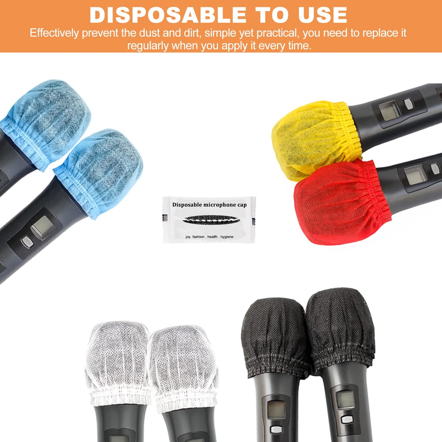 250 pcs Disposable Microphone Cover, Non - Woven Handheld Microphone Windscreen Protective Cap Mic Hygiene Covers with Elastic Band for Recording
