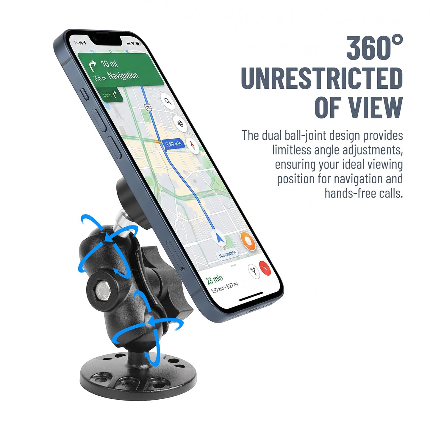 FPN 1" Ball Magnetic Phone Mount for Boat/Truck/Car, Aluminum Alloy Short Arm & Base, Double Ball Joint, Screw-Mounted AMPS Round Base Phone Holder