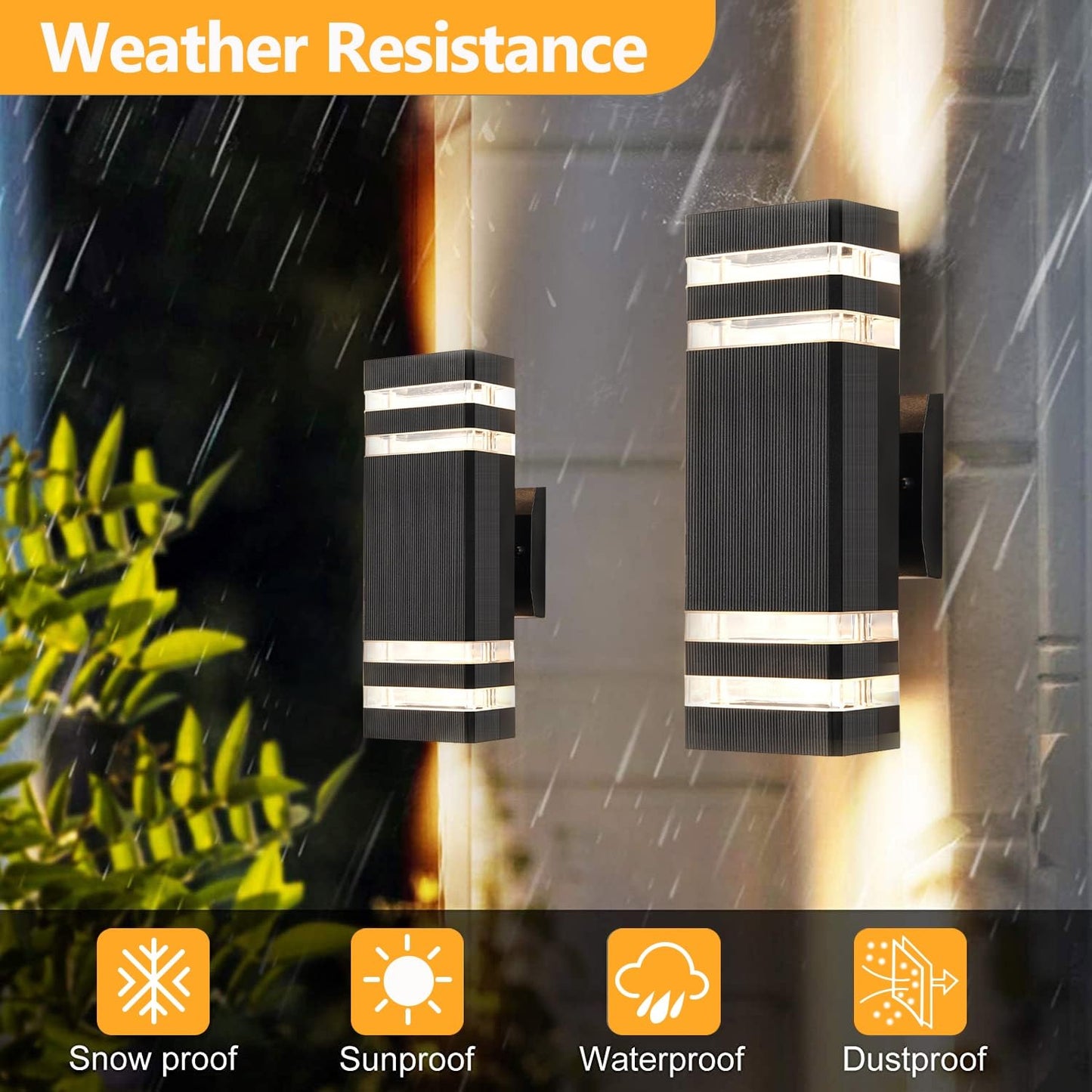 OUTKEIEI Outdoor Wall Sconces, LED Modern Black Exterior Wall Light, Simple Aluminum Waterproof Porch Wall Mount Light 2-Pack