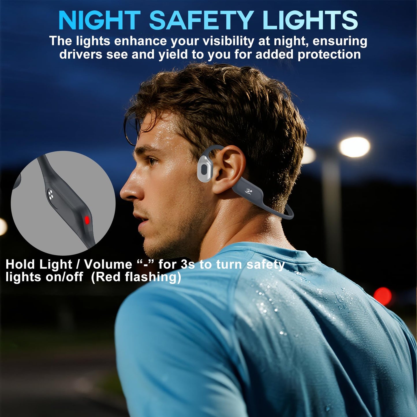 Opinta Swimming Headphones with Safelight, IPX8 Waterproof Bone Conduction Headphone Wireless Underwater Earbuds with 32GB Memory for Swimming