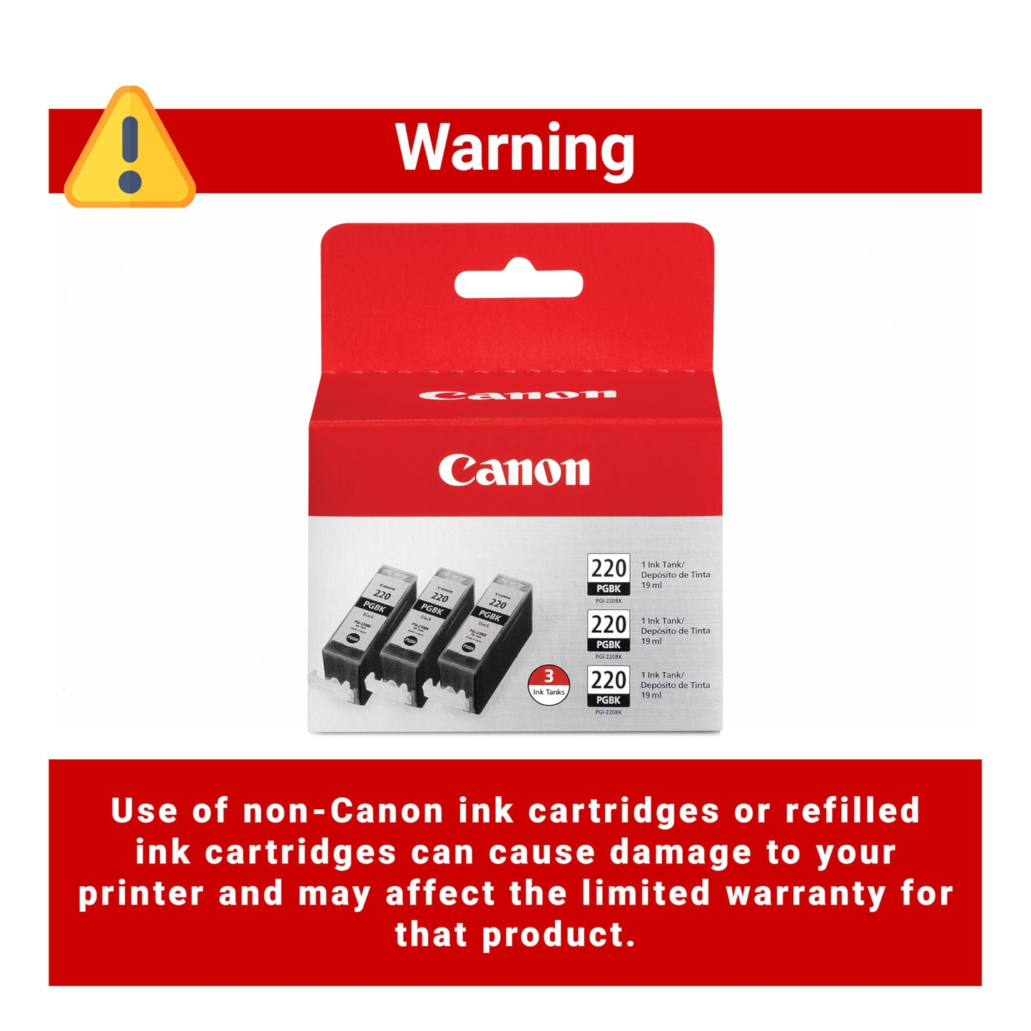 Canon PGI-220 Genuine Black Triple Pack, Compatible with MP980, MP560, MP620, MP640, MP990, MX860, MX870, iP4600, iP3600, and iP4700 Printers