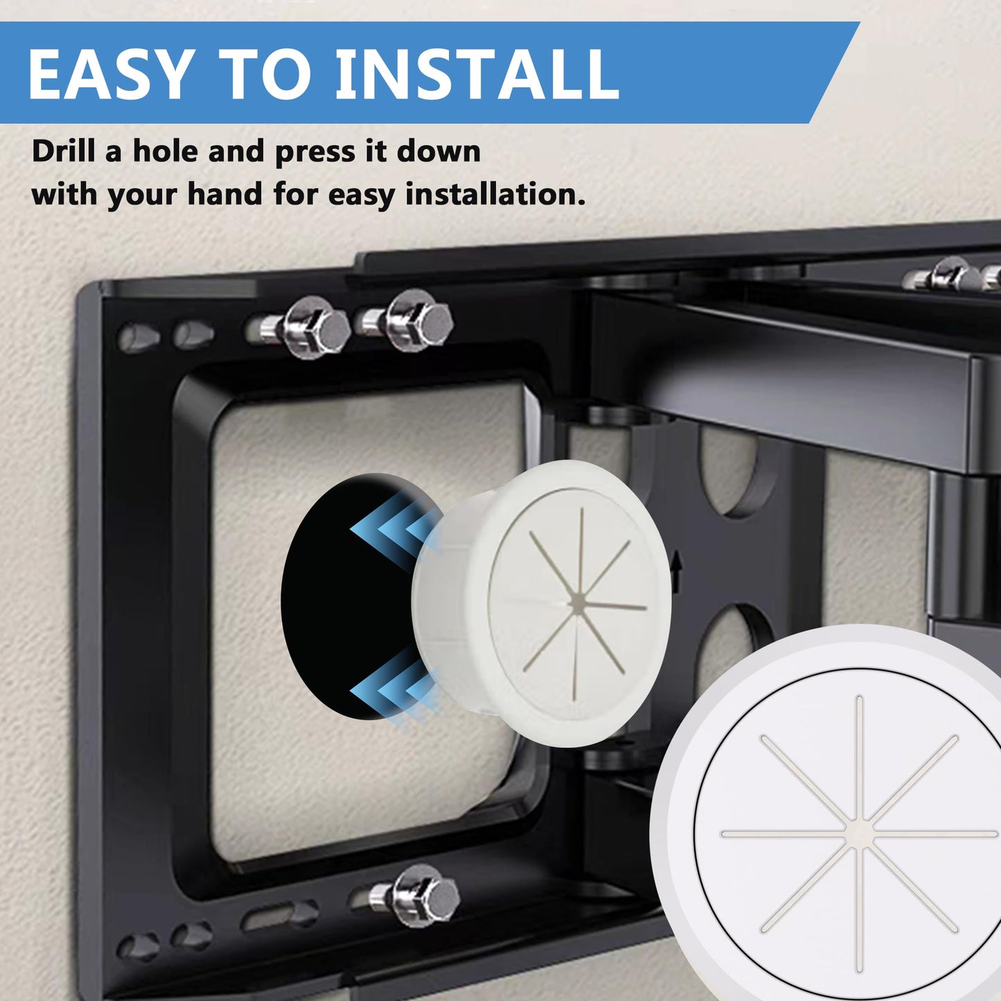 ROOWINTOO TV Cord Hider in Wall Cable Management Kit for TV, Behind Wall TV Wire Kit Cable Hider,Includes 2 Pass-Throughs and Hole Saw Drill