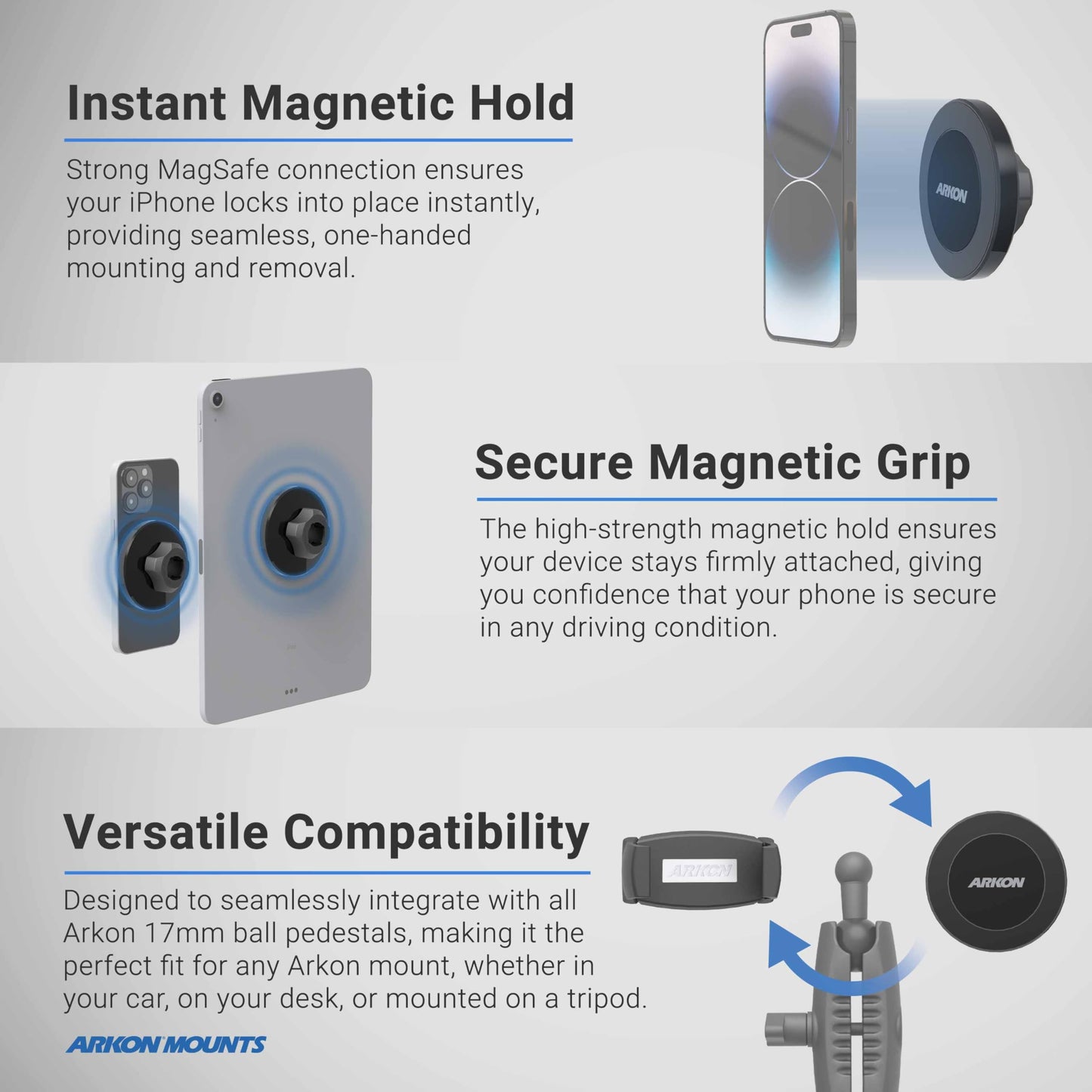 ARKON Mounts Car Vent Phone Mount | 20 Powerful Magnets | Quick 360° Rotation | Stable Vent Mount | Magnetic Phone Holder for Car | Compatible