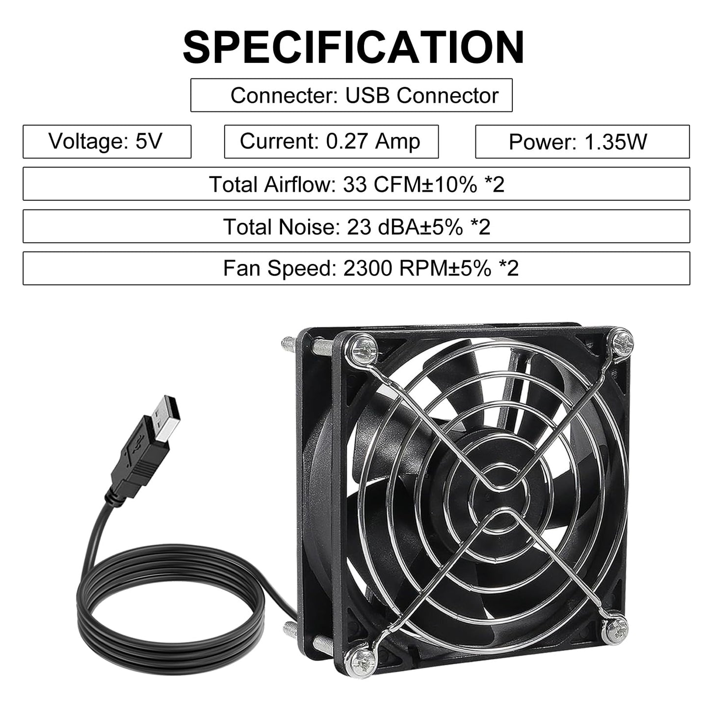 DORHEA 2Pcs USB Fan 5V 9225 Cooling Fan Dual Ball Ball Bearings Brushless Axial Fan 90x90x25mm USB Computer PC Fan with Srews Metal Grill Cover