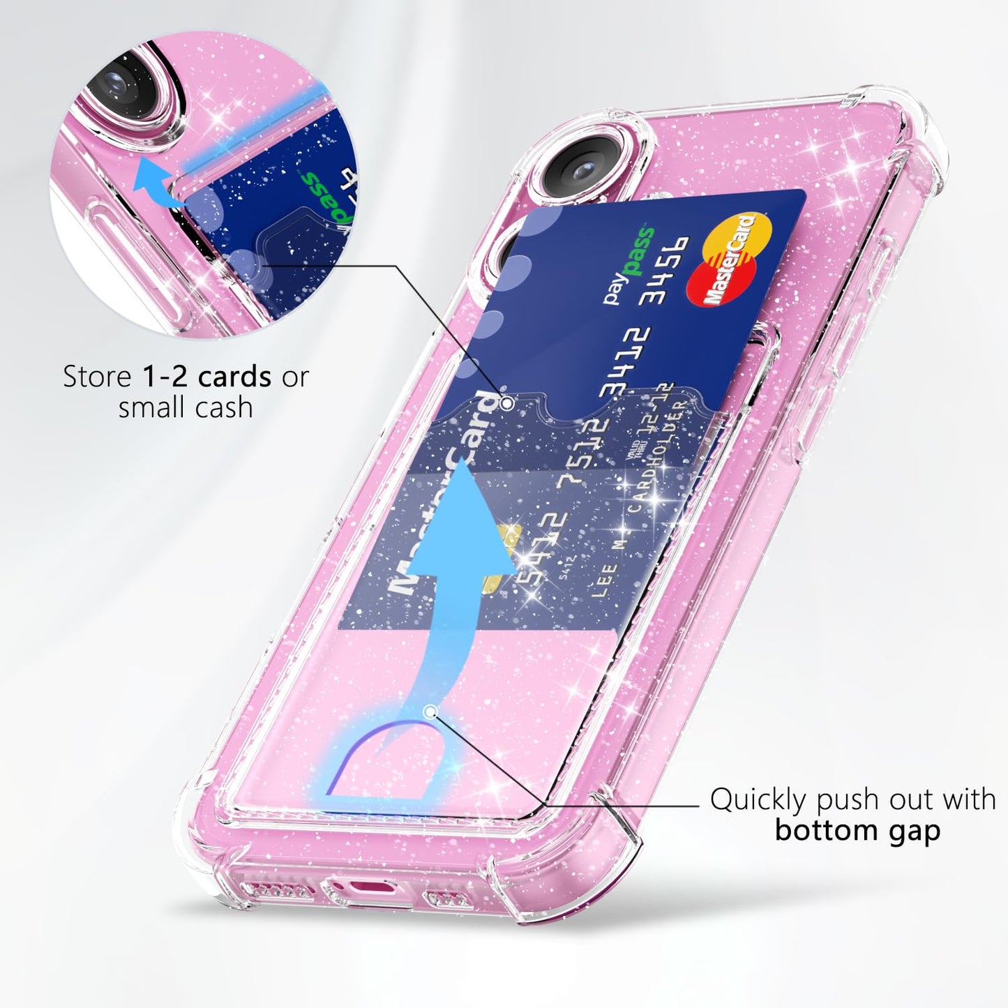 Svanove for iPhone 16 Wallet Case with Card Holder, Clear Glitter Cute Girly Credit Card Slot Case, Sparkly Sparkle Bling Thin Slim Silicone