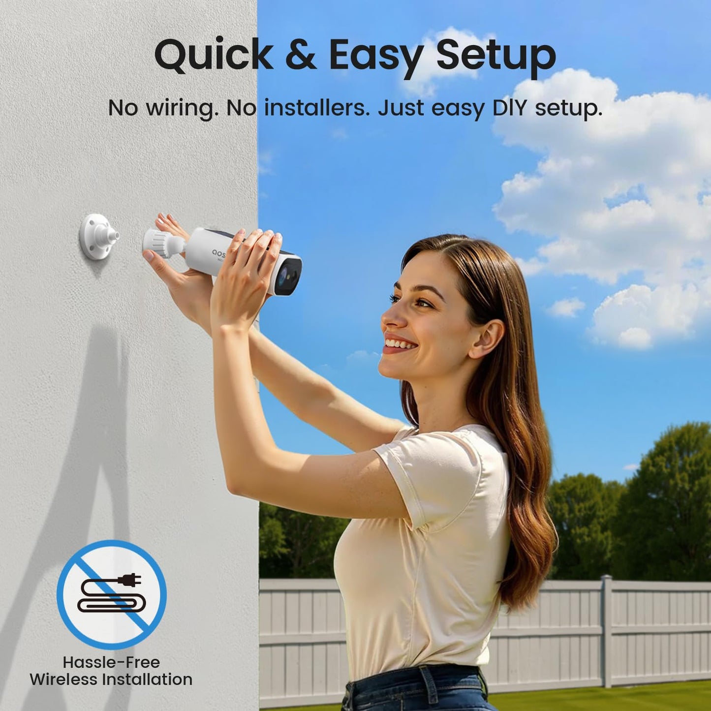 aosu Solar Security Cameras Wireless Outdoor, 2Mins DIY Installation, No Subscription Required Cameras for Home Security System, Local Storage, 2K