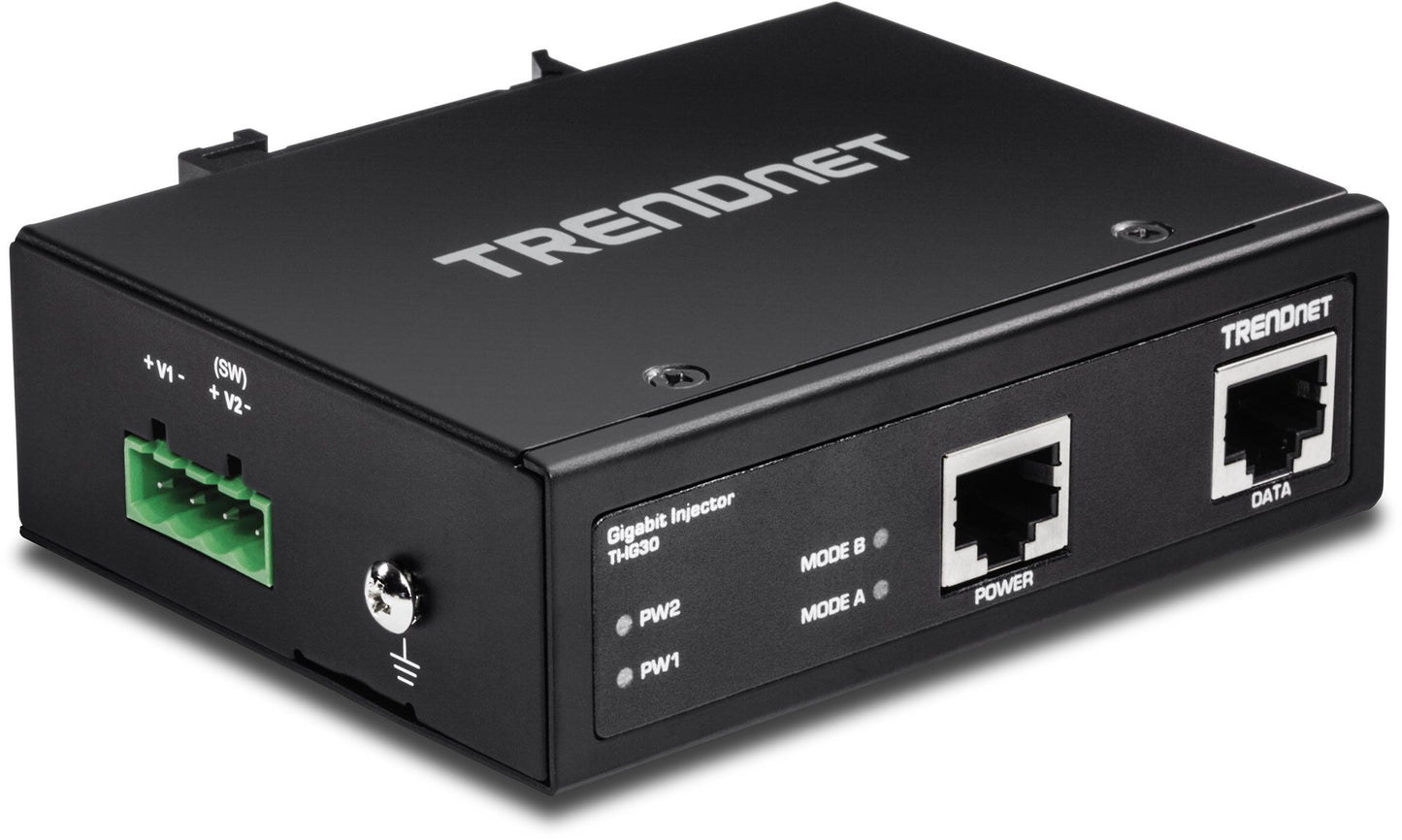 TRENDnet Hardened Industrial Gigabit PoE+ Injector, DIN-Rail, Wall Mount, IP30 Rated Housing, DIN-rail & Wall Mounts Included, TI-IG30 (Renewed)