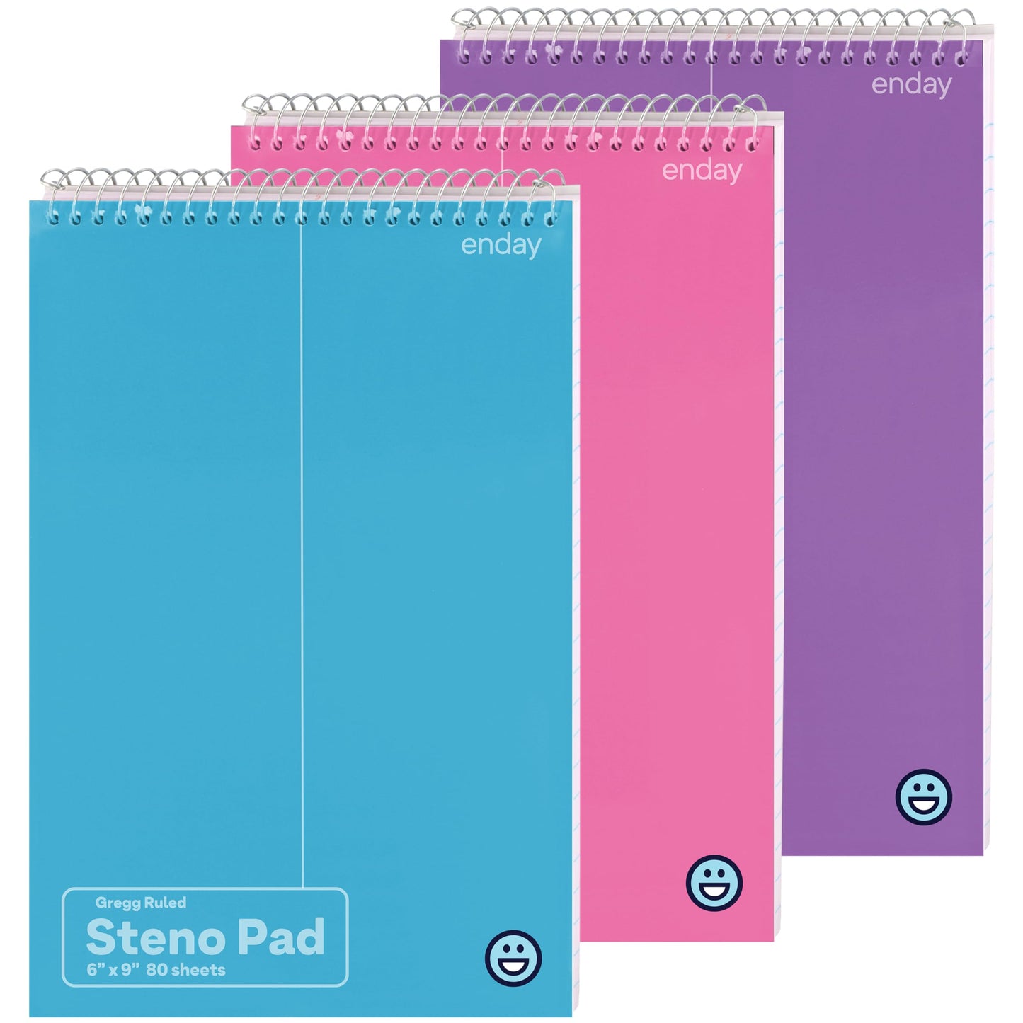 Enday Steno Pads Spiral 6 x 9 inches, Gregg Rule White Paper, 80 Sheets Steno Notebook for writing in Pink, Purple, Green, Blue, Red, Grey, Color May