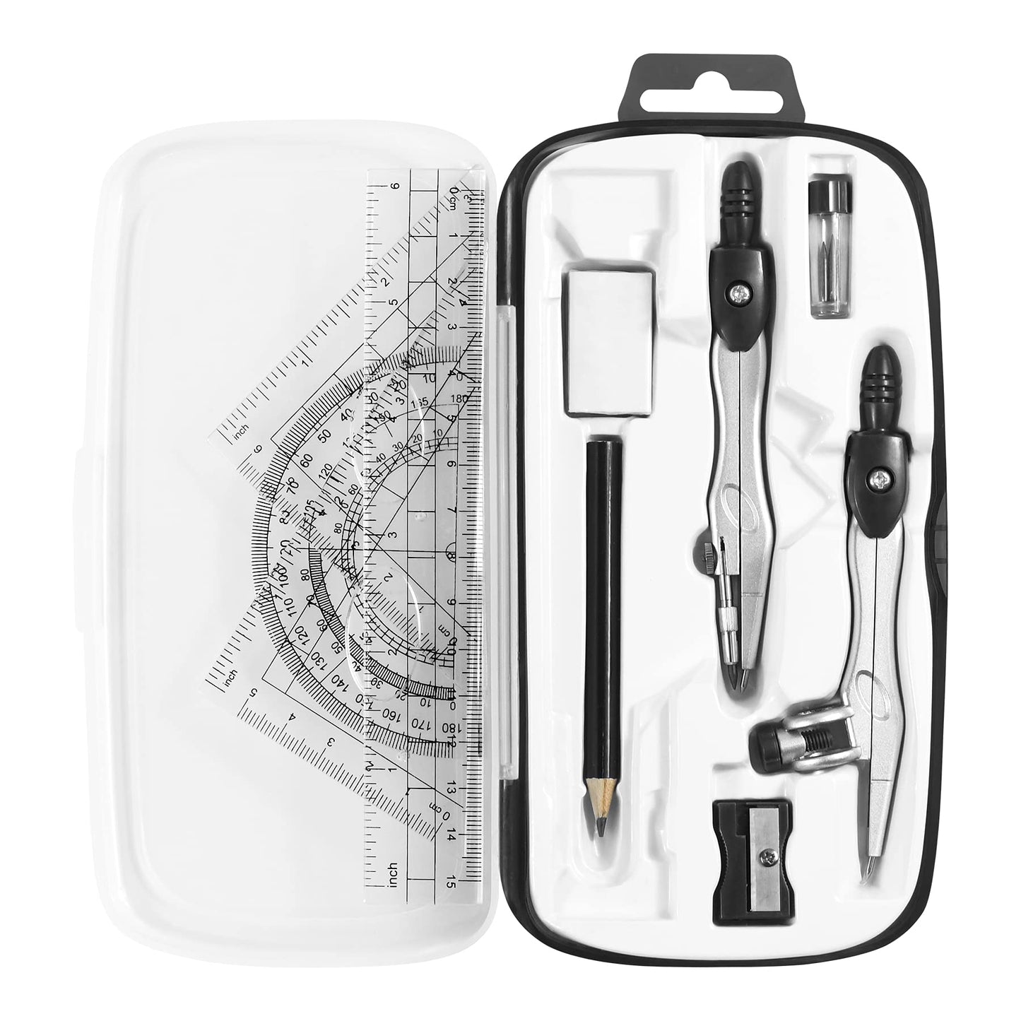 Unjoo Math Geometry Kit Sets 10 Piece Student Supplies, Compass Set, Black