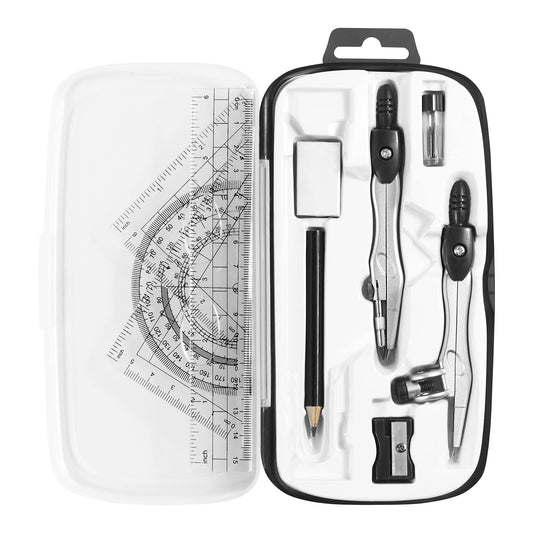 Unjoo Math Geometry Kit Sets 10 Piece Student Supplies, Compass Set, Black