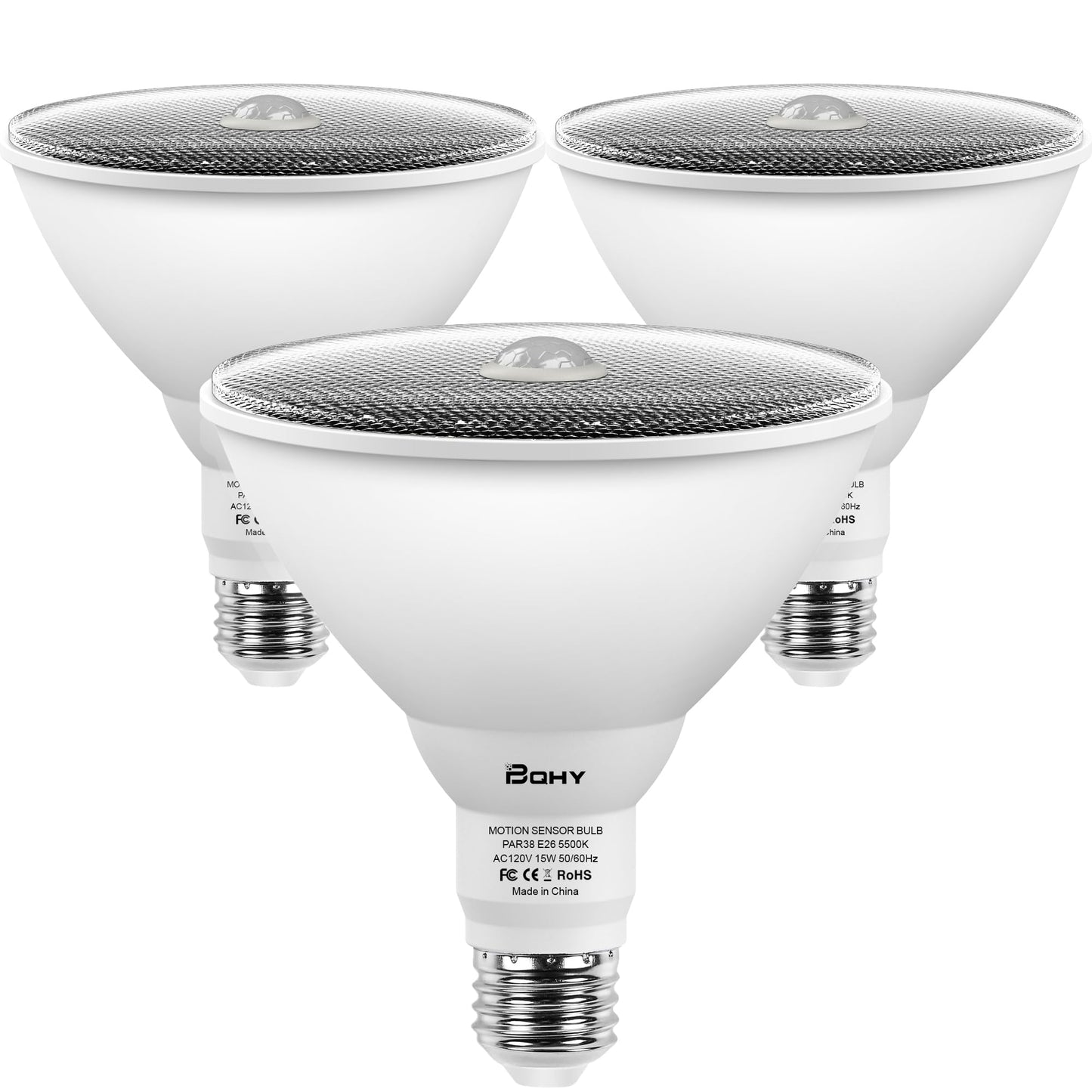 BQHY Motion Sensor Light Bulbs, 5500K Daylight Motion Activated Dusk to Dawn Security Light Bulb, 15W(100W Equivalent) E26 PAR38 Security LED Bulb