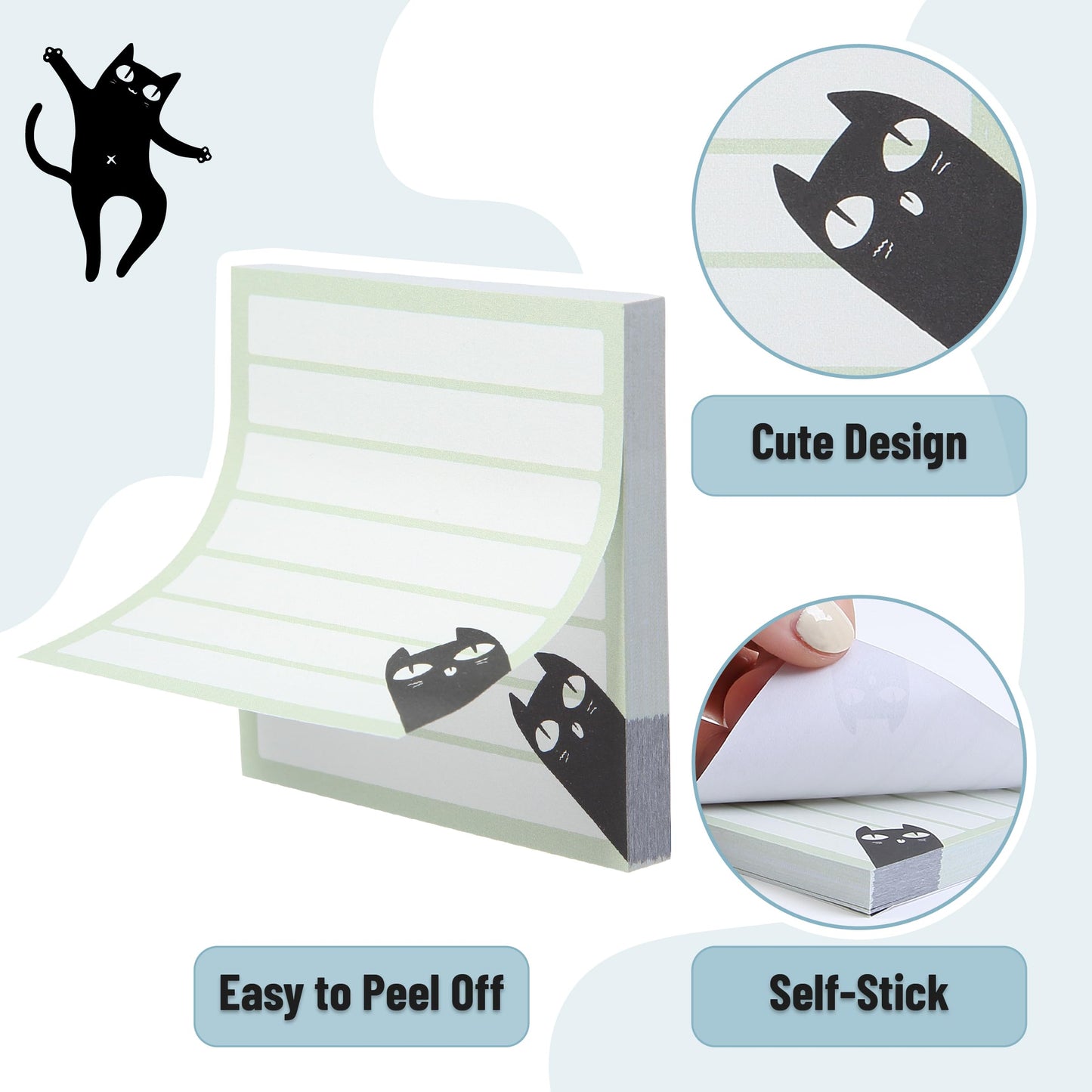 Mr. Pen- Black Cat Sticky Notes Set, 3" x 3", 18 Pads, 1440 Sheets