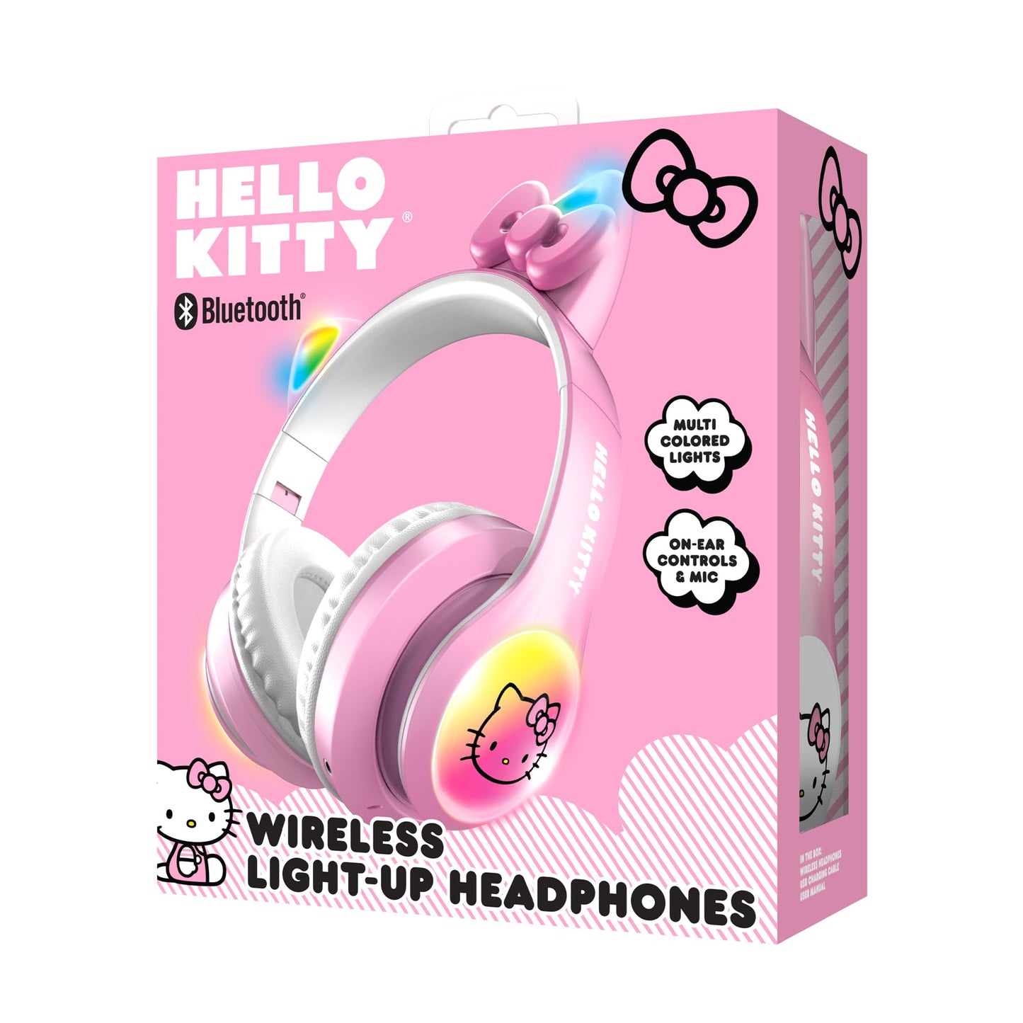 Hello Kitty Wireless Bluetooth Light-Up Headphones with Built-in Microphone, Foldable Design, Adjustable Headband, 8 Hours Playtime, LED Kitty