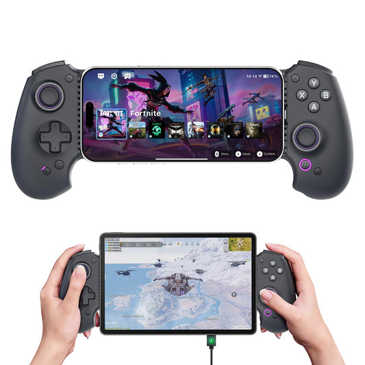 abxylute S9 Full-Size Gaming Phone Controller for iPhone 15/16/17, iPad Mini 6/7 Android Tablet Bluetooth TypeC Mobile Gamepad Free Button Mapping