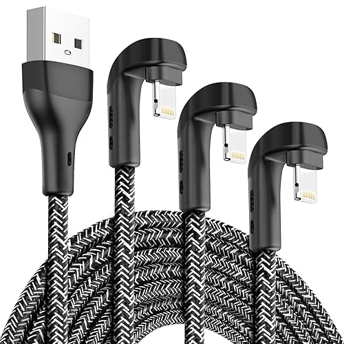 3Pack 90 Degree iPhone Charger 6ft, Apple MFi Certified 6 Feet Lightning Cord Long, Nylon Right Angle 6 Foot Charging Cable for Apple iPhone 14 Pro…