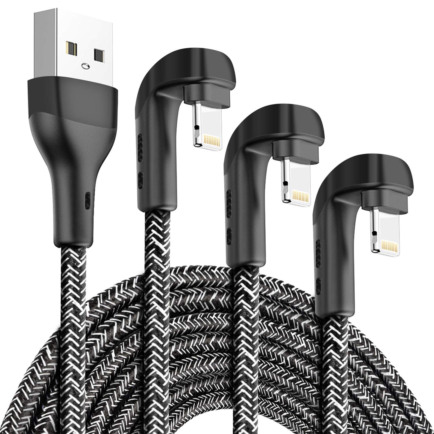3Pack 90 Degree iPhone Charger 6ft, Apple MFi Certified 6 Feet Lightning Cord Long, Nylon Right Angle 6 Foot Charging Cable for Apple iPhone 14 Pro…