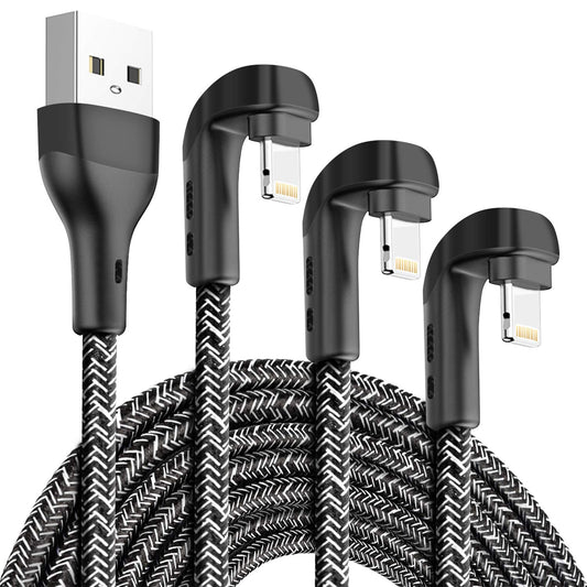 3Pack 90 Degree iPhone Charger 6ft, Apple MFi Certified 6 Feet Lightning Cord Long, Nylon Right Angle 6 Foot Charging Cable for Apple iPhone 14 Pro…