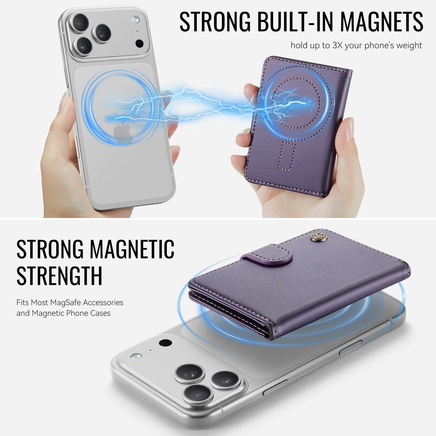 ZipFoldy for Magsafe Wallet, Magnetic Phone Wallet with RFID Blocking 6-Card Holder for Men Women Minimalist Slim PU Leather Kickstand for iPhone 17