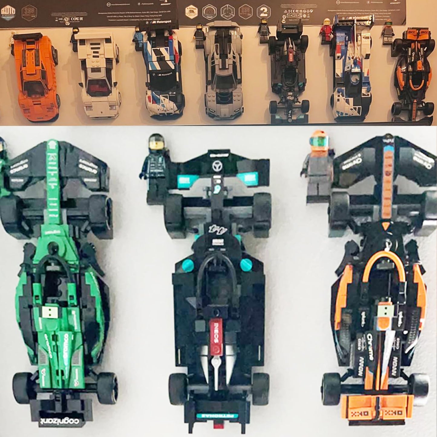 TEYOUYI 12pcs Wall Mount Brackets – Compatible with Lego Speed Champions Sets, Brick Car & Figure Display Holder with Base (Black)