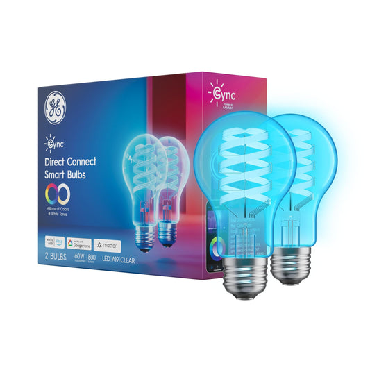 Cync GE A19 Direct Connect LED Light Bulb, Color Changing Smart Light, Matter Compatible, Compatible with Alexa and Google Home (2-Pack)