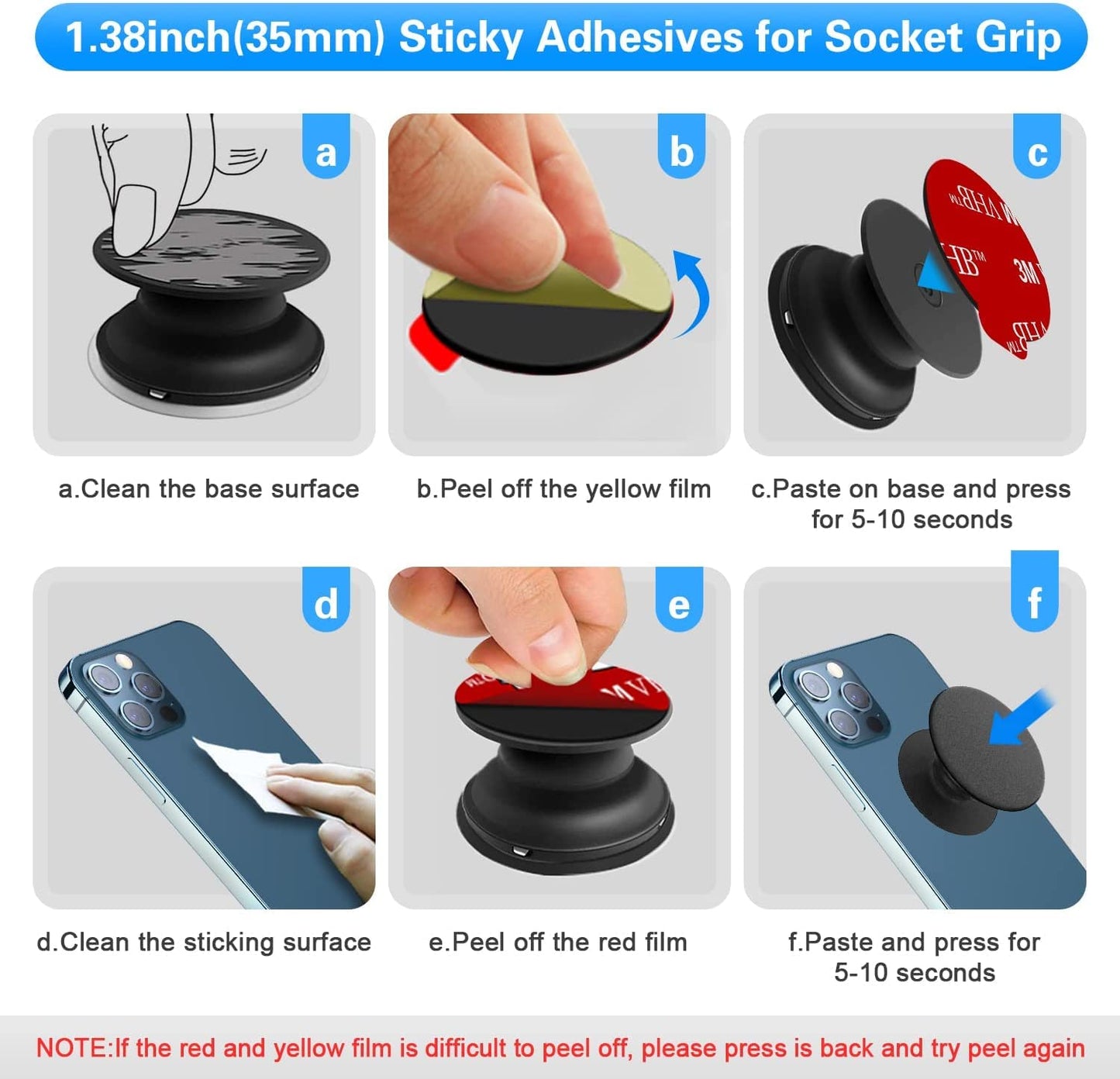 volport Sticky Adhesive Replacement Compatible with Socket Mount Base, 10 Pack Sticker Pads for Car Magnetic Phone Holder and 2pcs 1.38 Inches Double