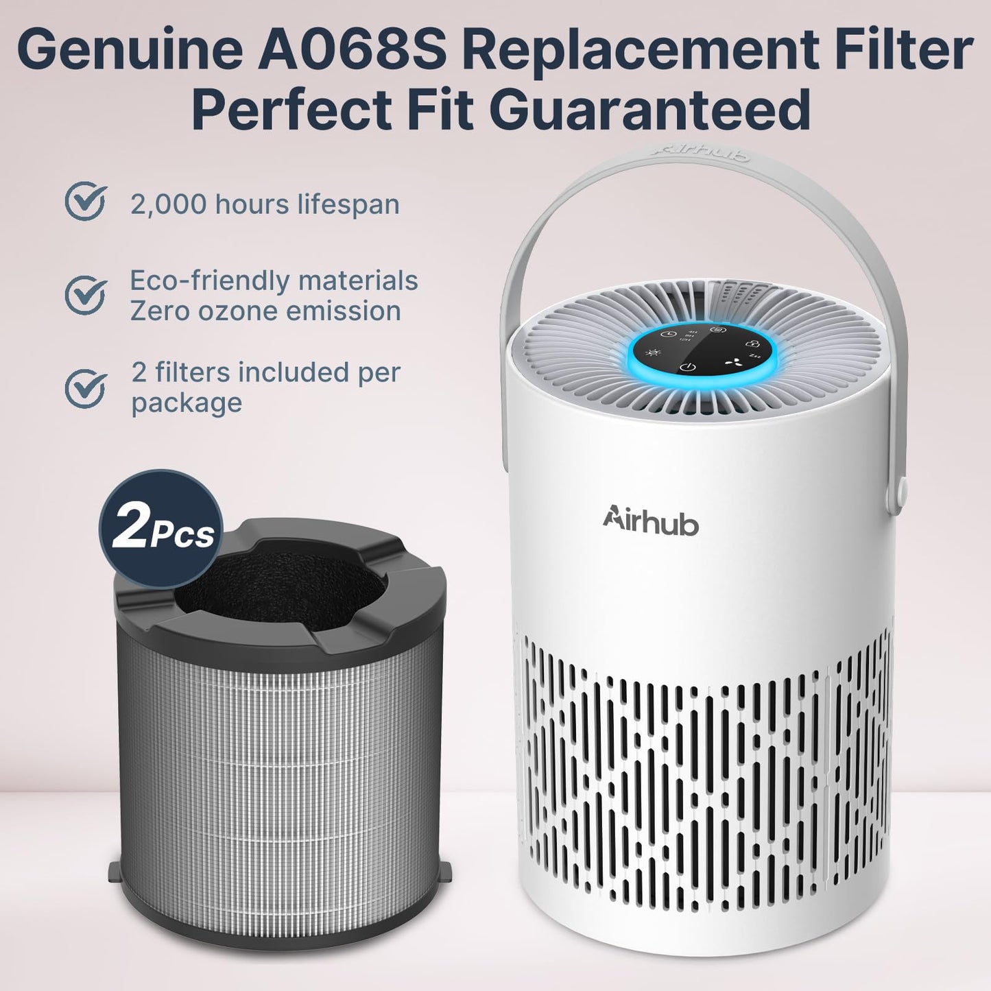 AirHub A068 Genuine Replacement Filter for Air Purifier, 2-Pack