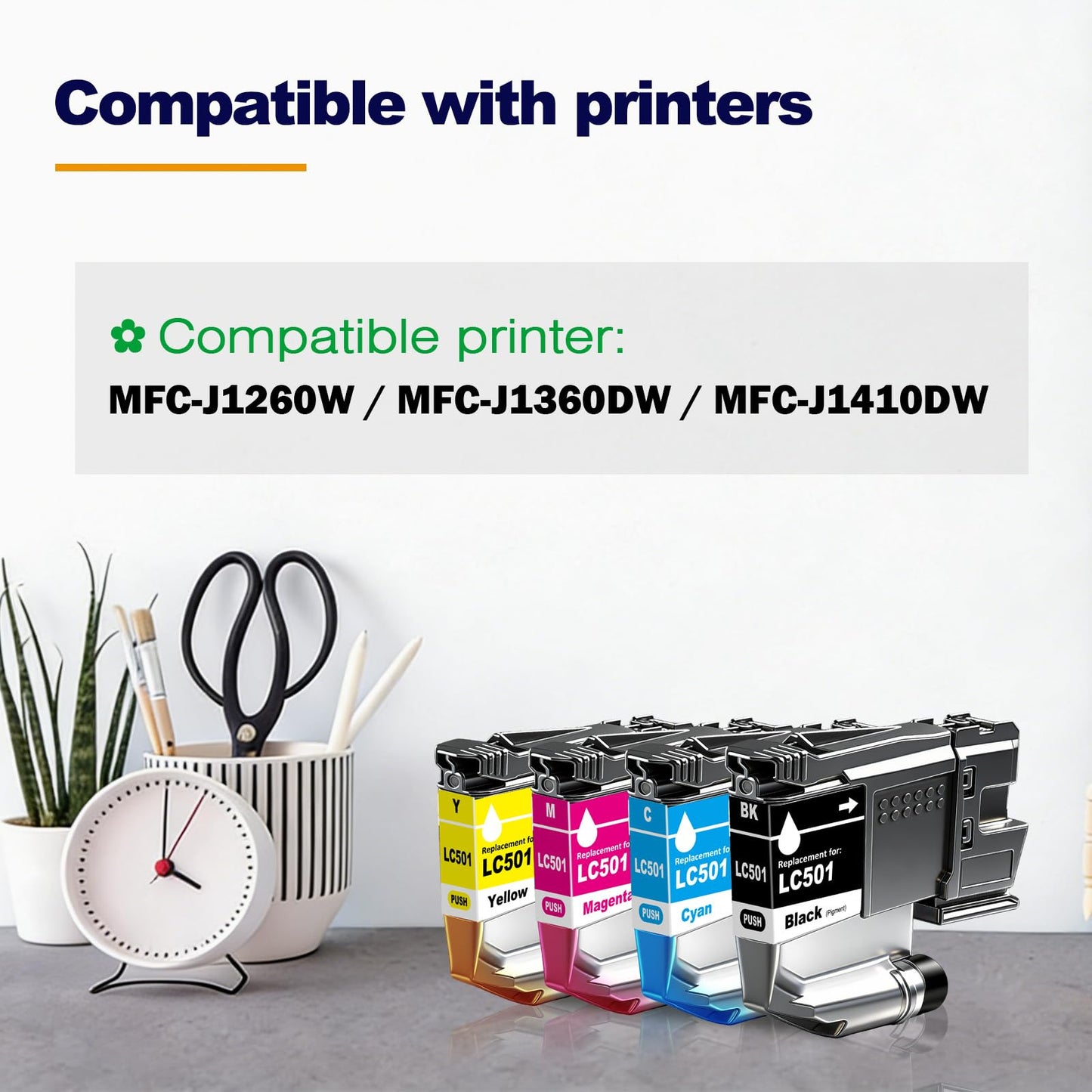 LAIPENG LC501 Ink Cartridges 4-Pack Compatible with Brother LC501 LC501XL for MFC-J1260DW MFC-J1360DW MFC-J1410DW Printers (4-Pack, BK/C/M/Y)