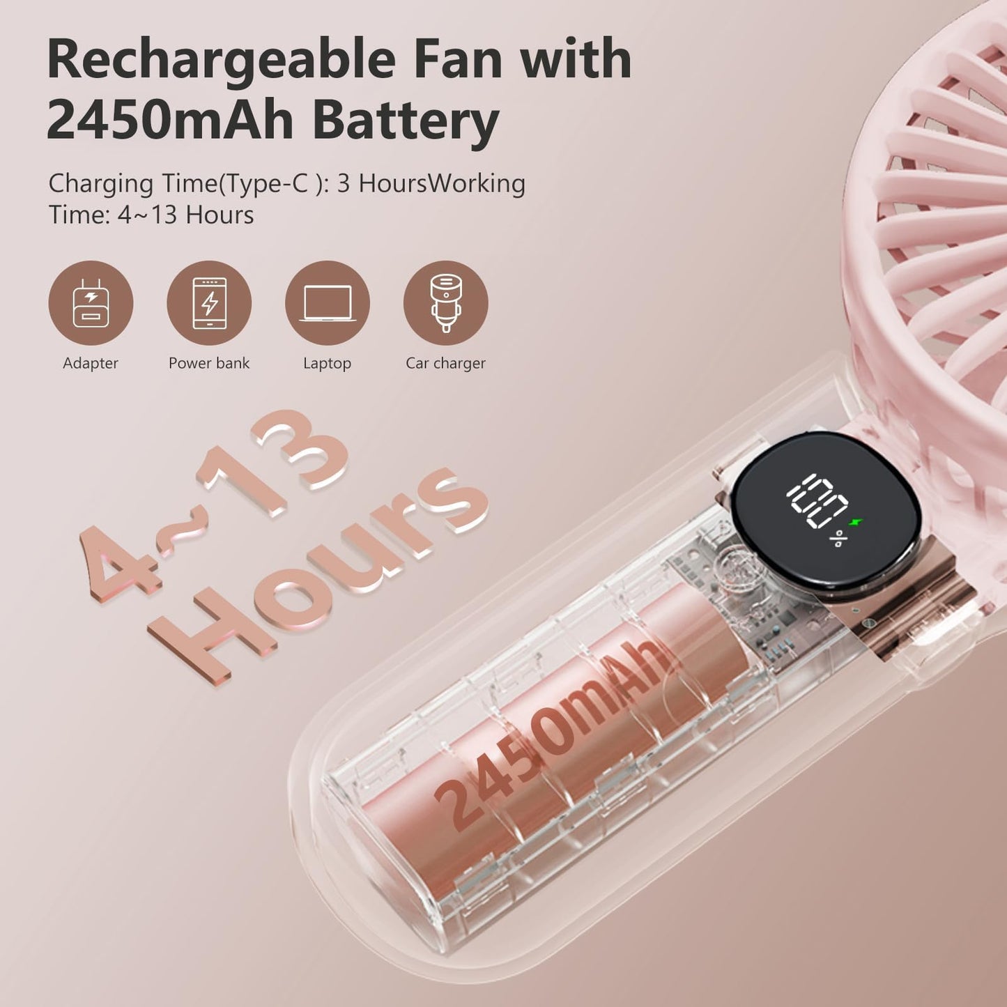 xigmer Portable Fan, 2-Pack Small Handheld Travel Fans, Pink & Purple