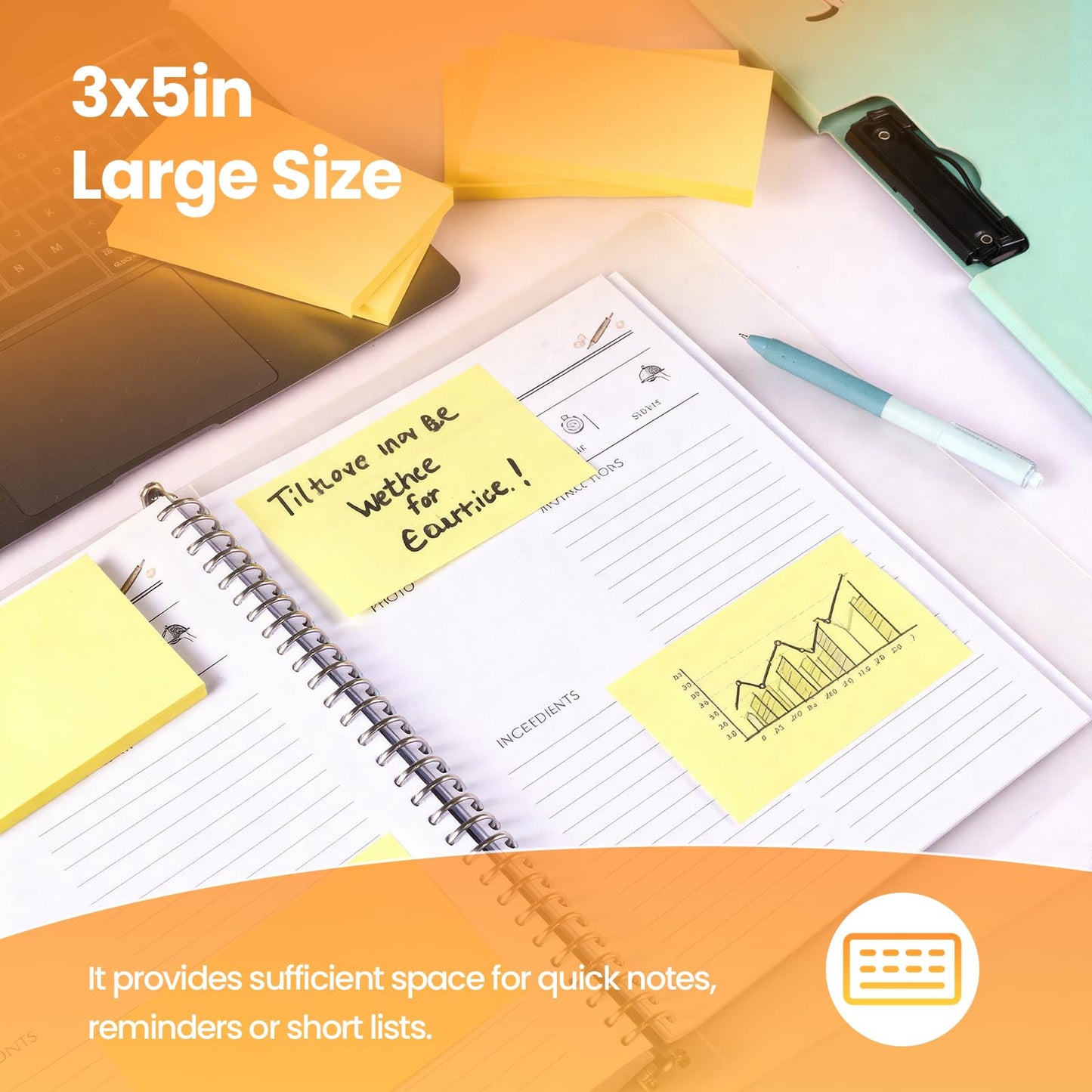 480 Sheets 3 in x 5 in Large Sticky Notes, 76 x 127 mm 6 Pads Classic Yellow Self-Stick Pads for Notebook,Office,School and Home,80 Sheets/Pad (6 Pads