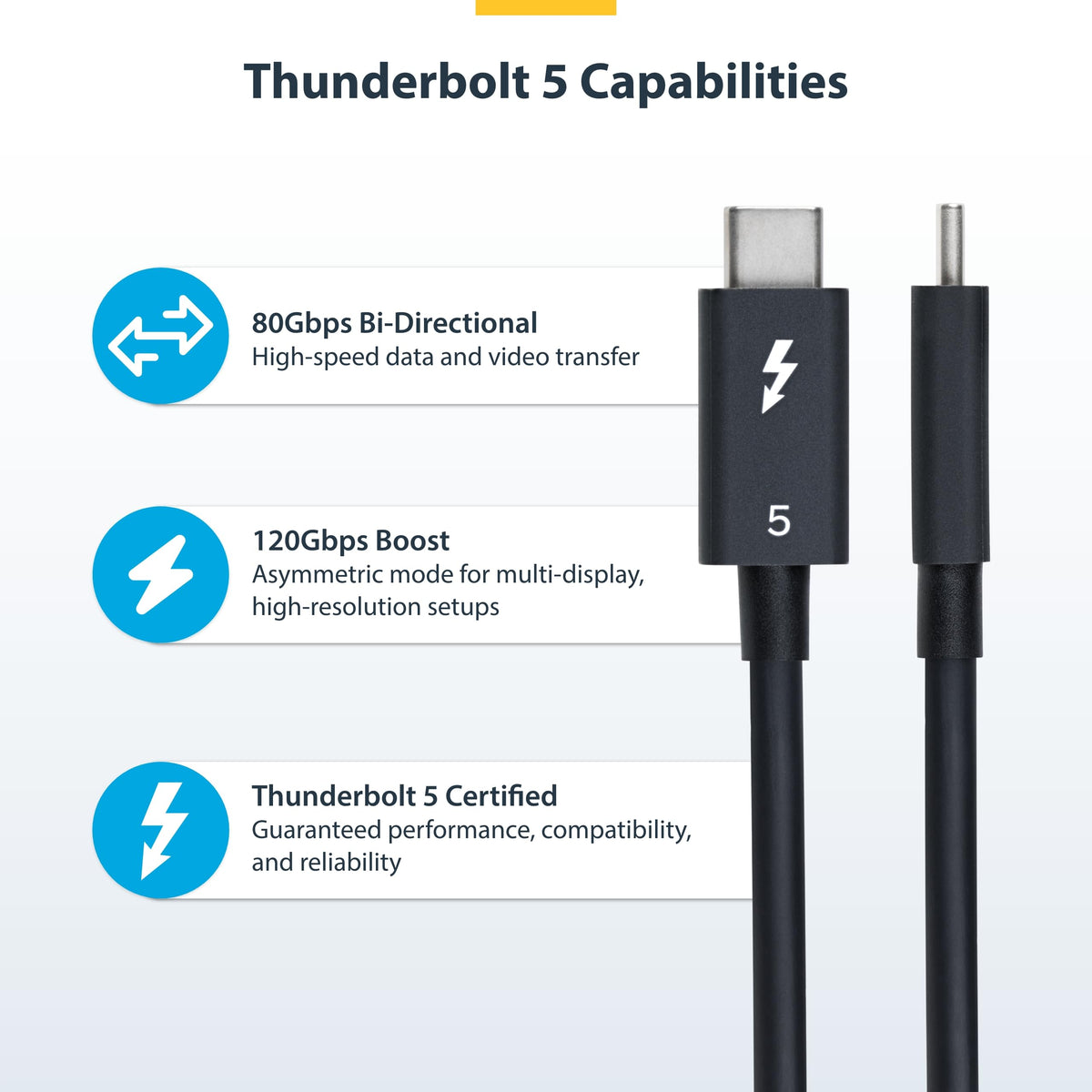 StarTech 3ft/1m Thunderbolt 5 Cable USB-C 80Gbps 240W PD 8K 60Hz
