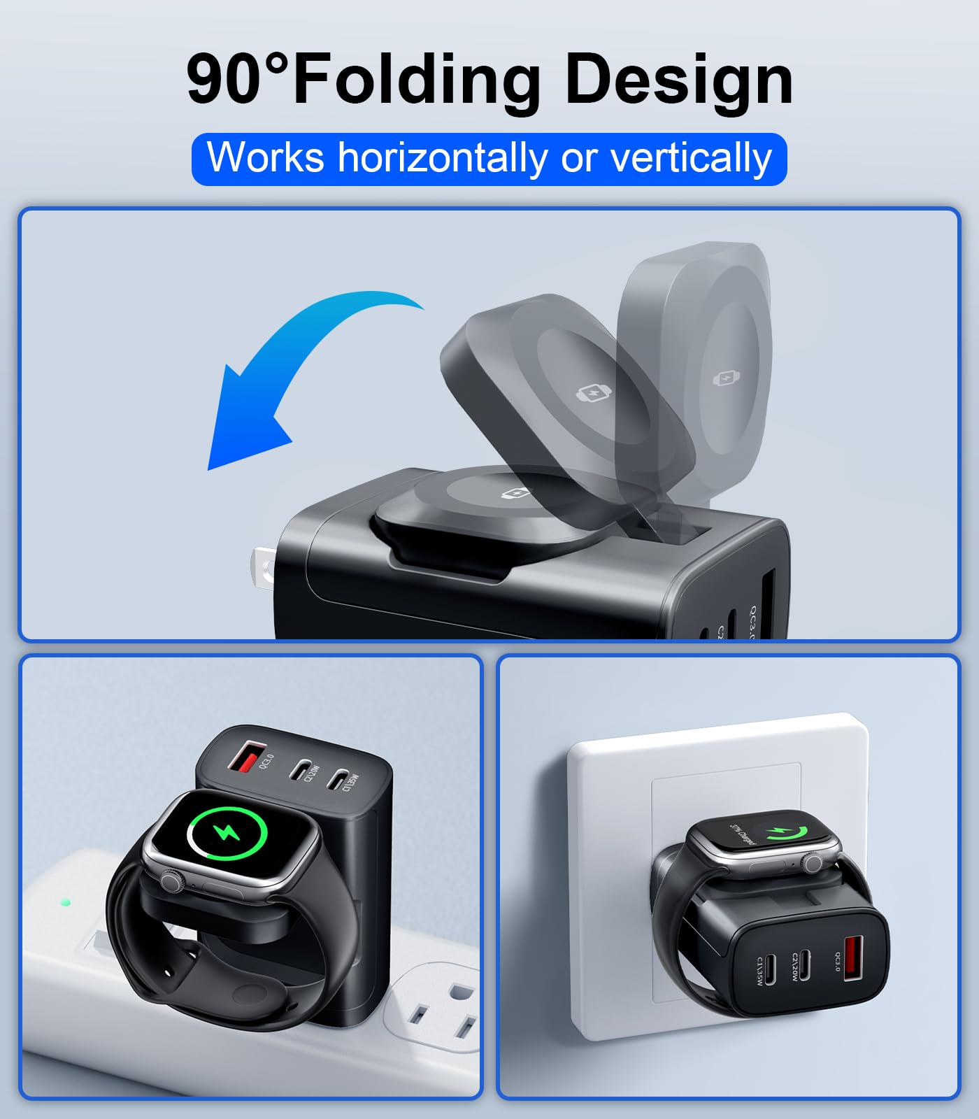 OGRANEE 4 in 1 Charger 40W for iPhone iWatch and Airpods Fast Charging, Portable Travel Multi Chargers for Apple Devices, Dual Usb Wall Charger Block