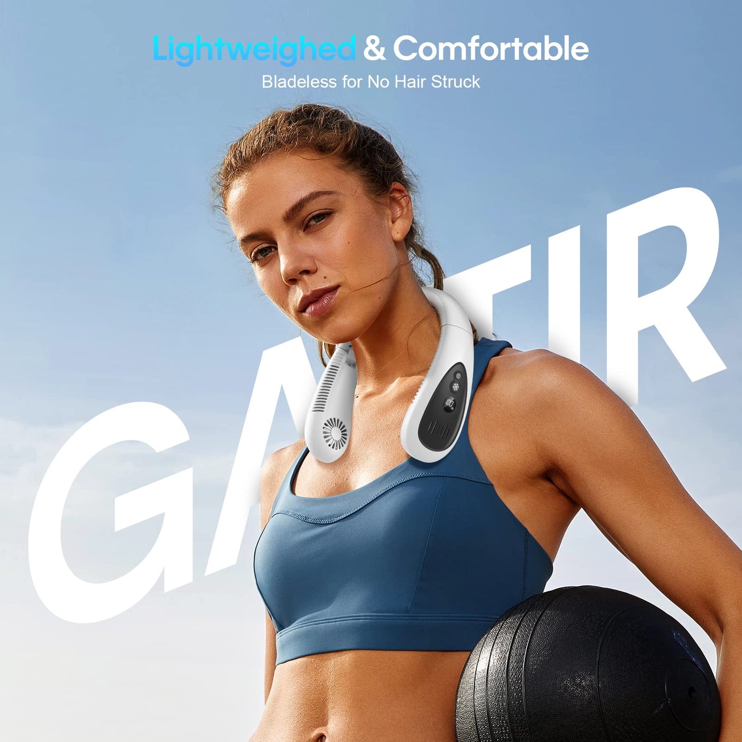 Neck Fan, 5000mAh LED Display Foldable Neck Fans Portable Rechargeable, with 3 Speeds Adjustment and Heat Sink Aluminum Sheet, Hands Free Personal