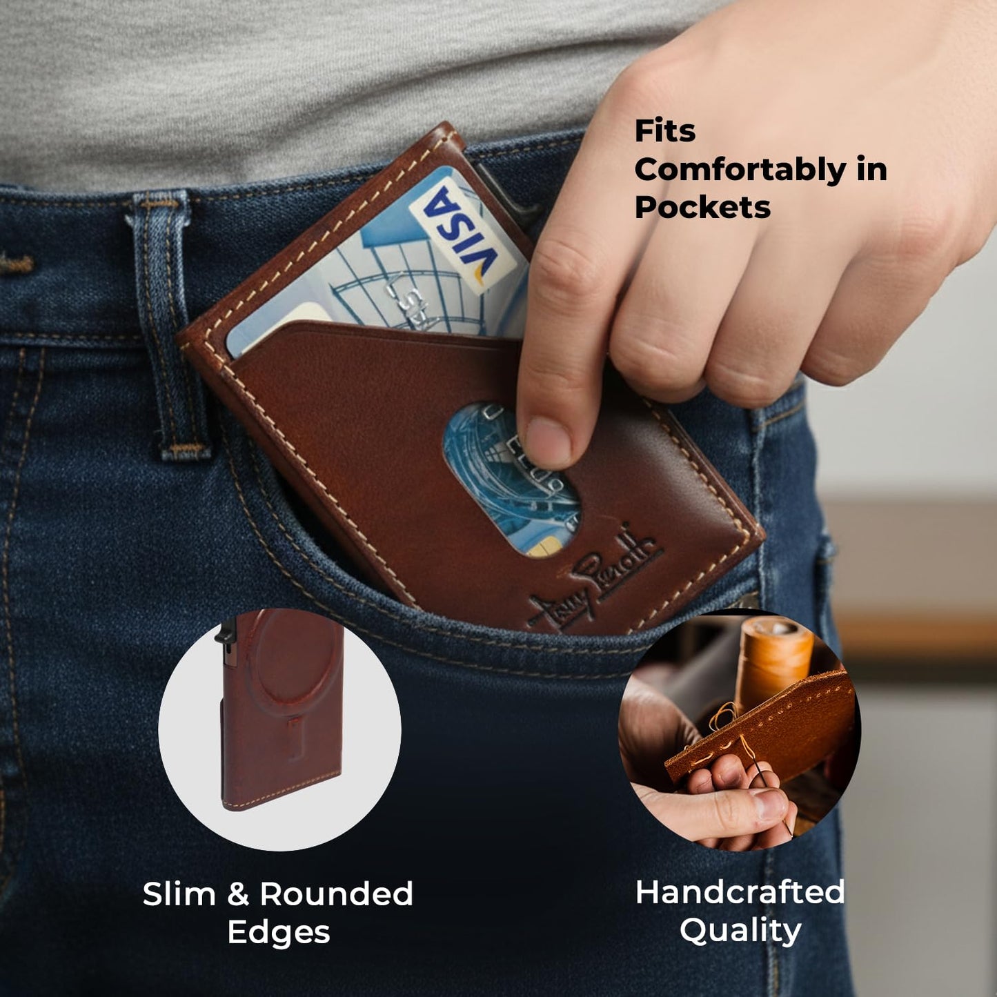 Tony Perotti Italian Leather MagSafe Wallet Card Holder - RFID Blocking, Eco-Friendly Vegetable-Tanned Leather, Quick Access Pop-Up Card Slider, Fits