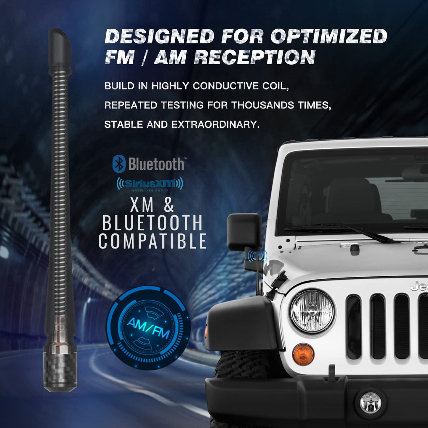 RYDONAIR Short Antenna Compatible with Jeep Wrangler 2007+ & Jeep Gladiator 2020+, Internal Copper Coil for Enhanced Reception, Car Wash Proof, 7