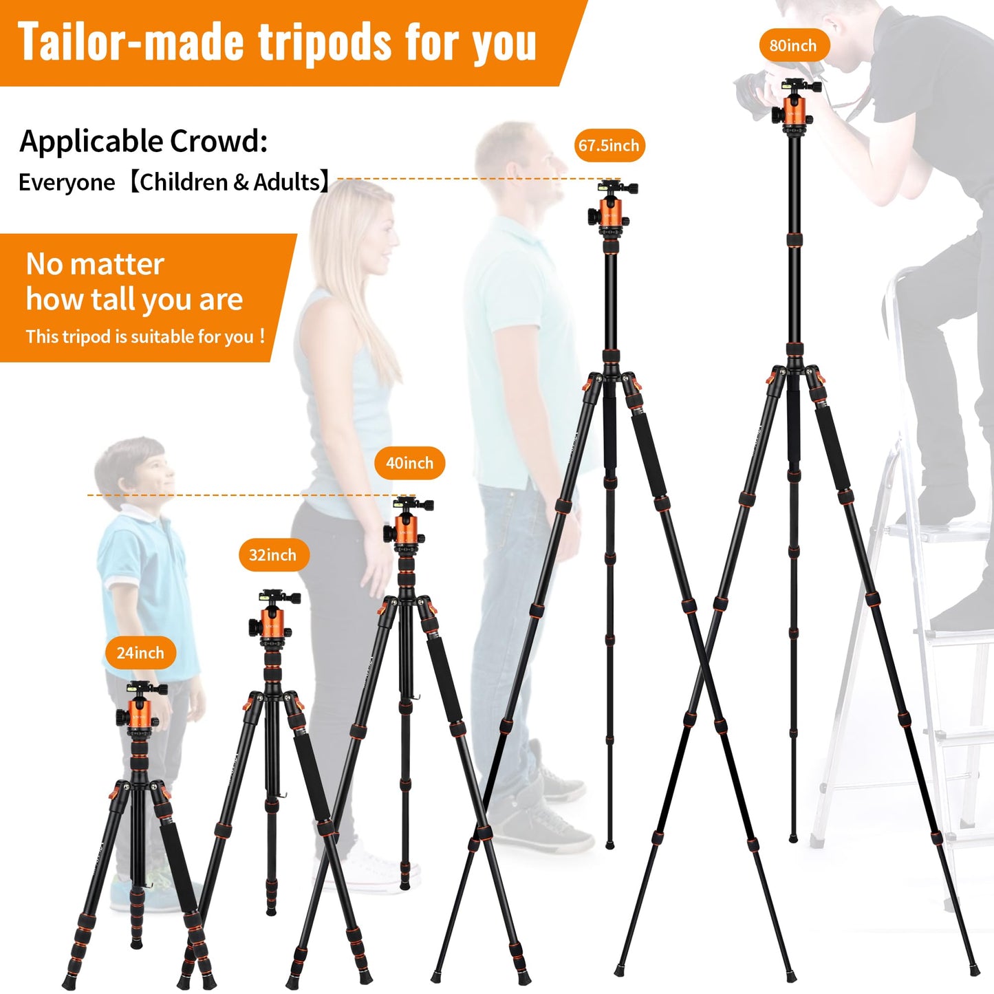 Victiv 80" Camera Tripod, Aluminum Heavy Duty Tripod Stand with 360° Ball Head, Camera Tripods & Monopods with Carry Bag, Suitable for Canon Nikon